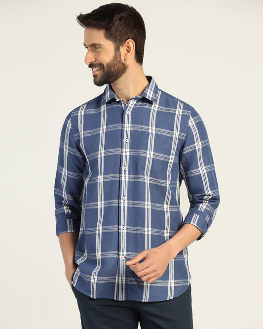 Linen Casual Blue Check Shirt - Yori