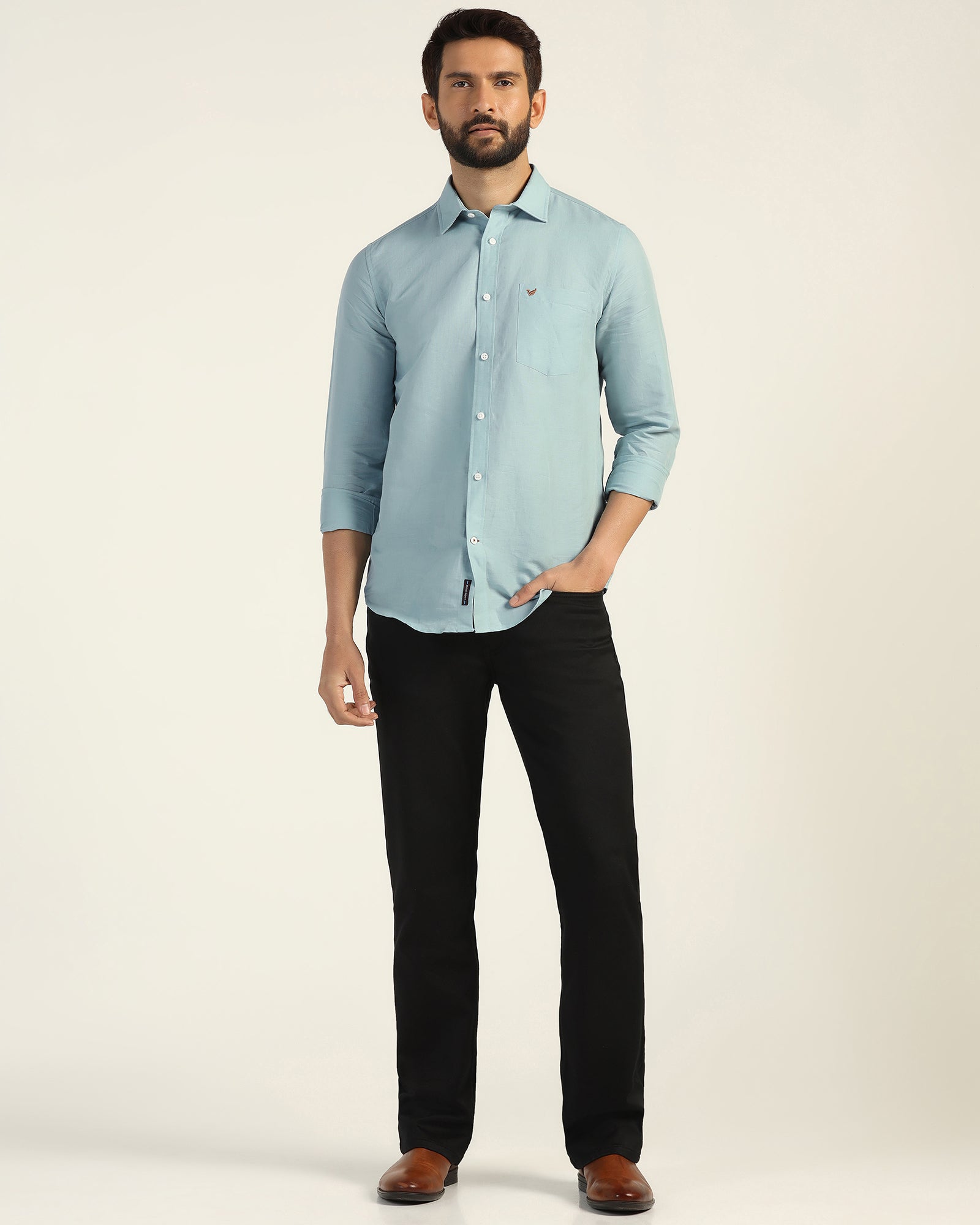 Linen Casual Green Solid Shirt - Salmon