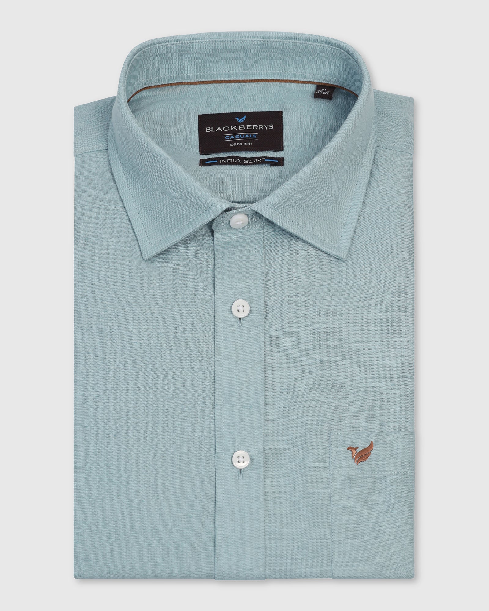 Linen Casual Green Solid Shirt - Salmon