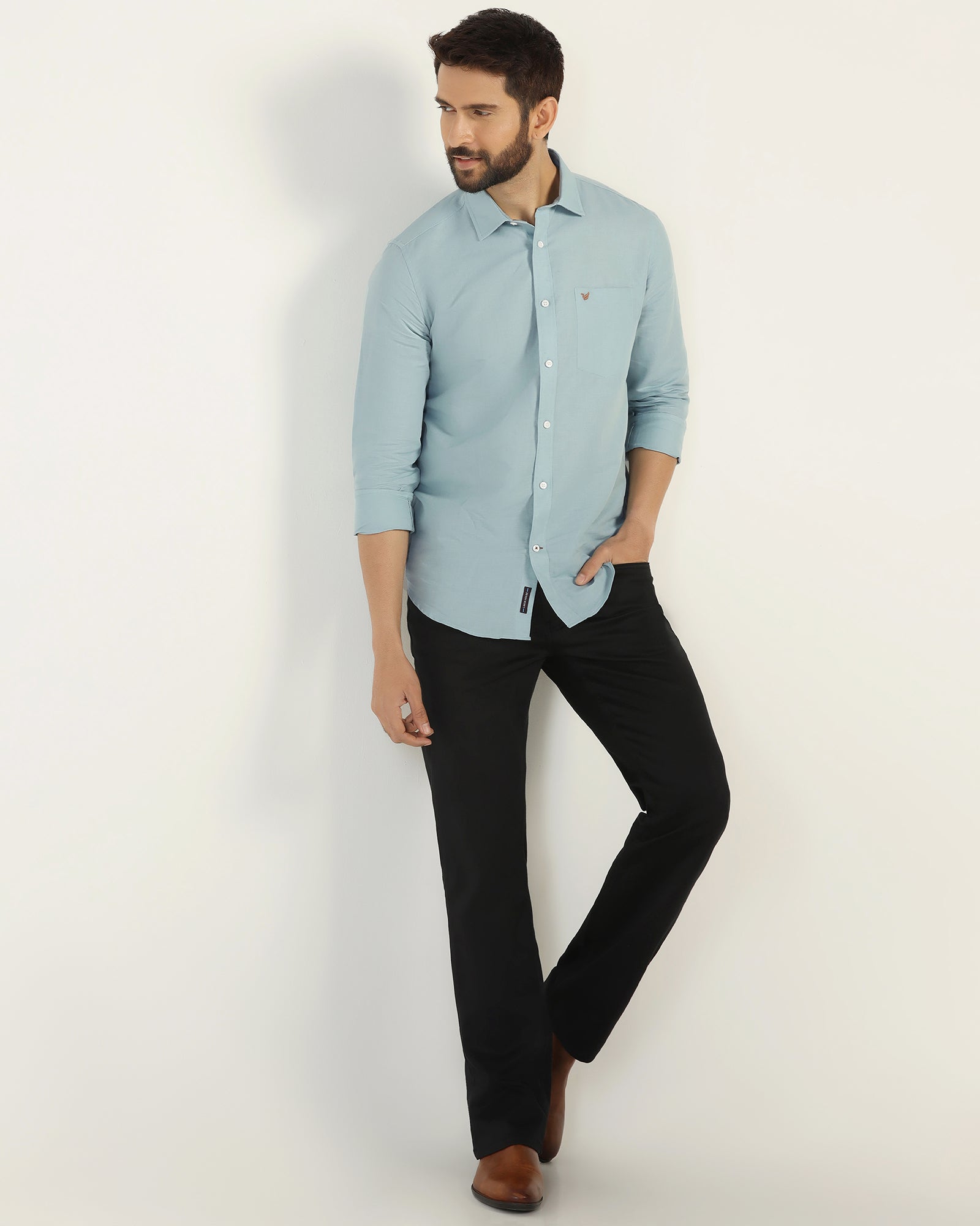 Linen Casual Green Solid Shirt - Salmon
