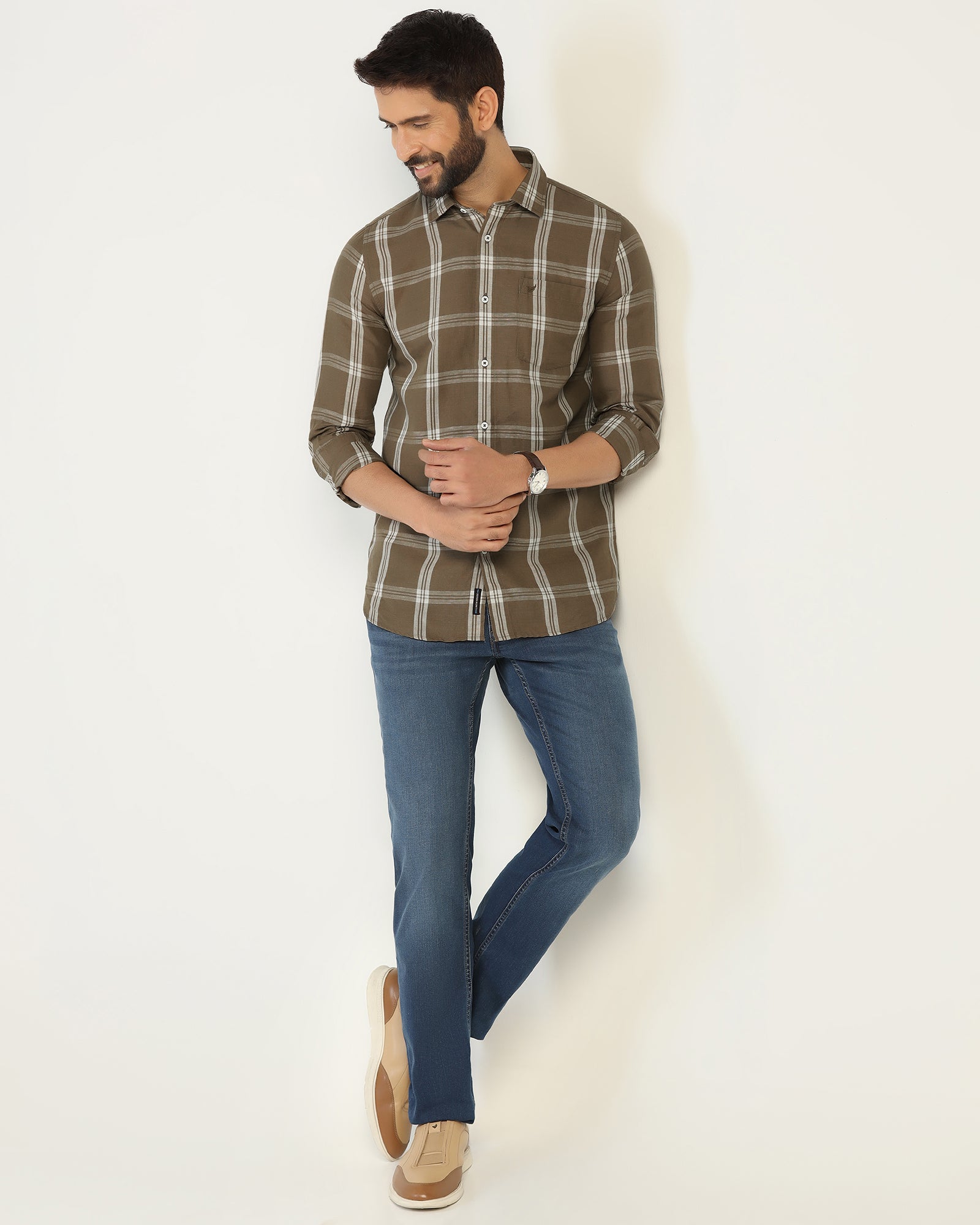 Linen Casual Natural Check Shirt - Yori