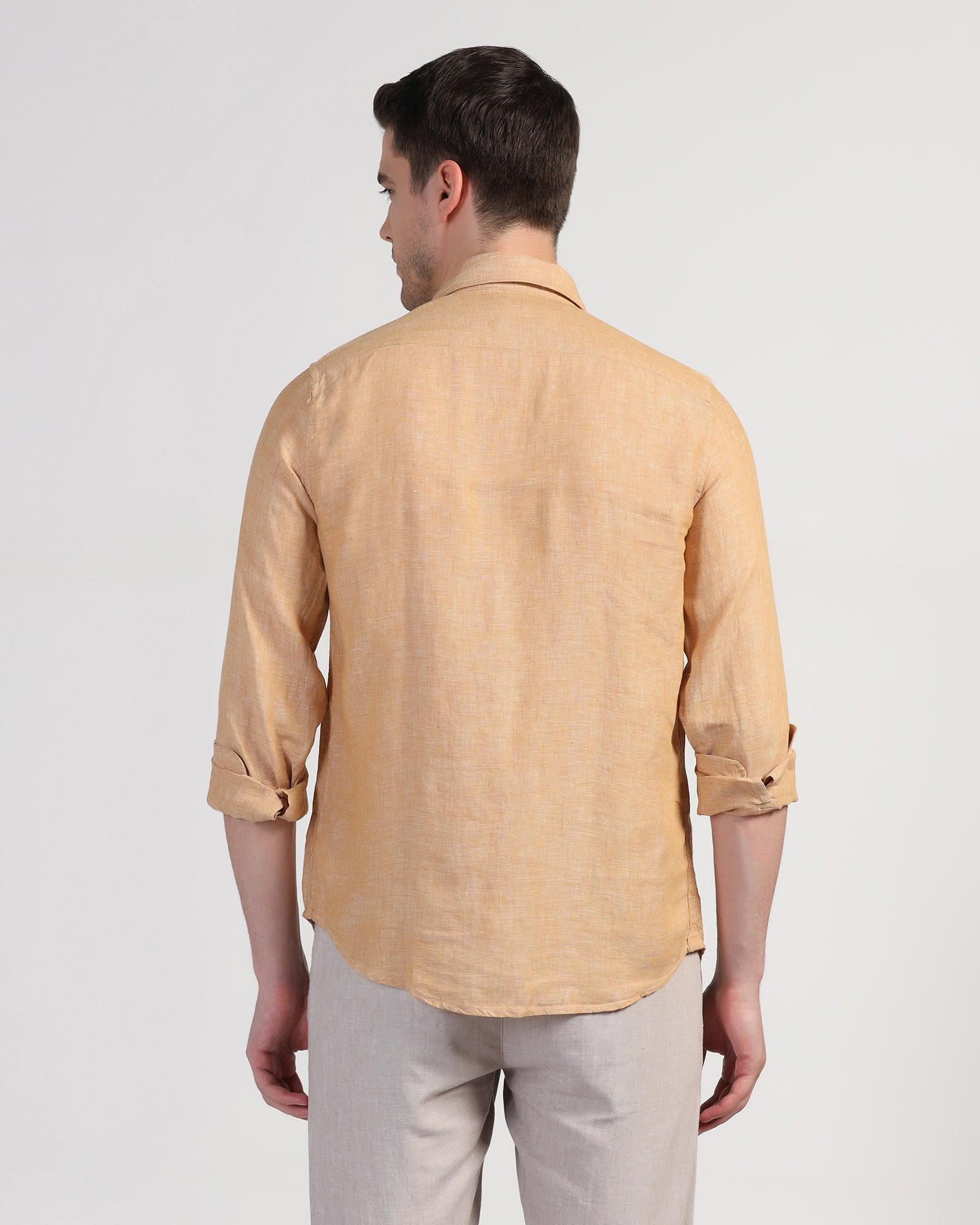 Linen Casual Beige Solid Shirt - Stefan - Blackberrys