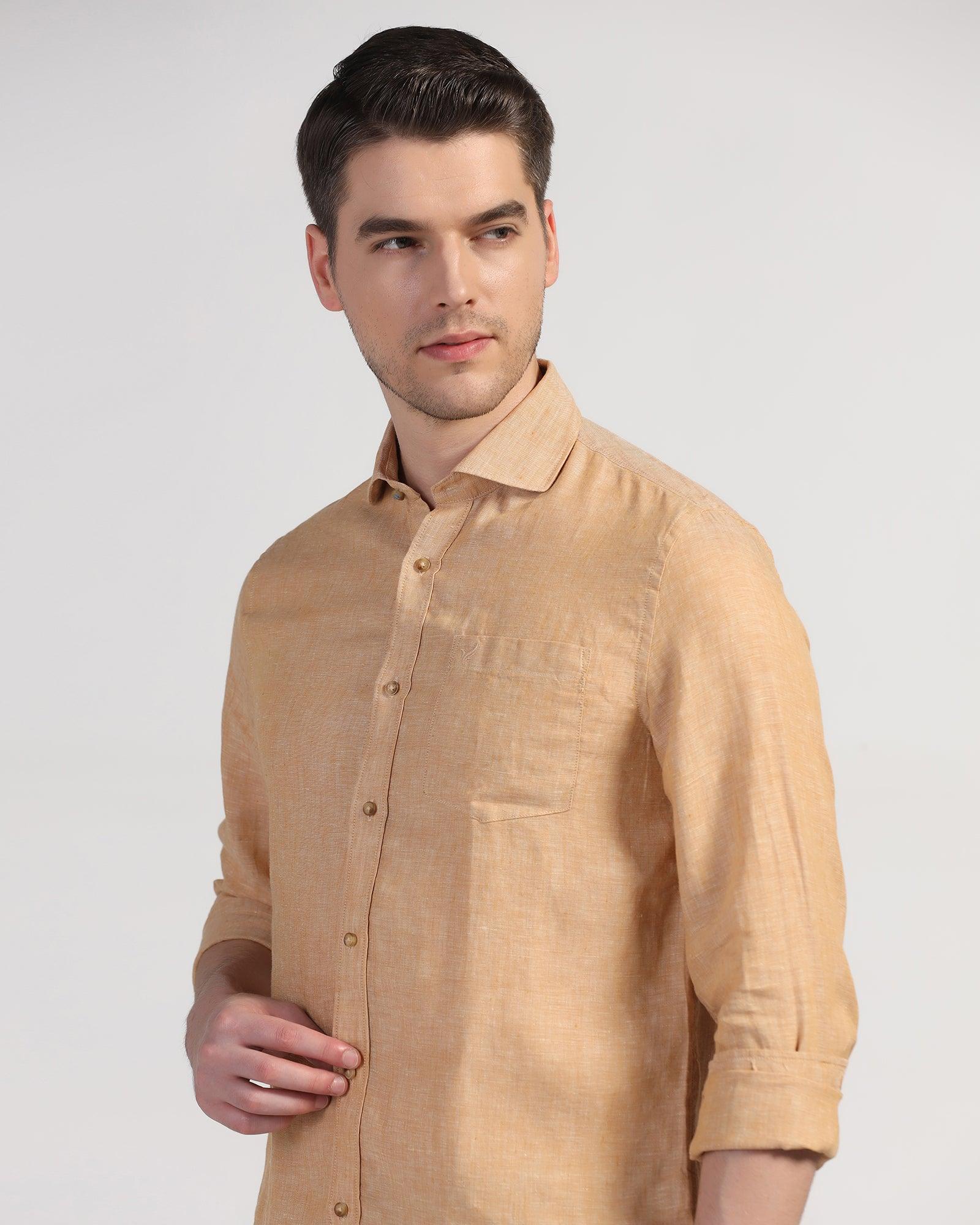 Linen Casual Beige Solid Shirt - Stefan - Blackberrys