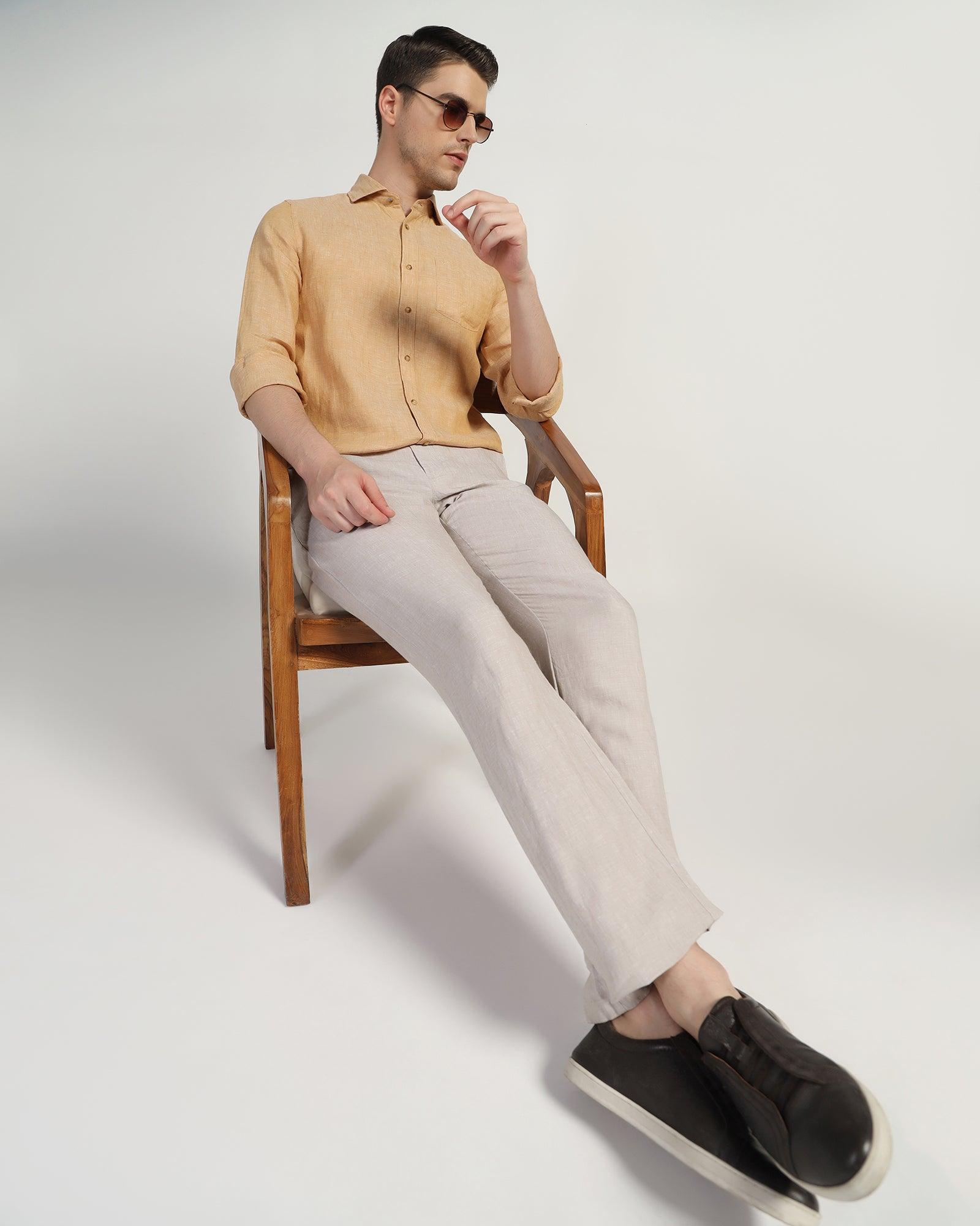 Linen Casual Beige Solid Shirt - Stefan - Blackberrys