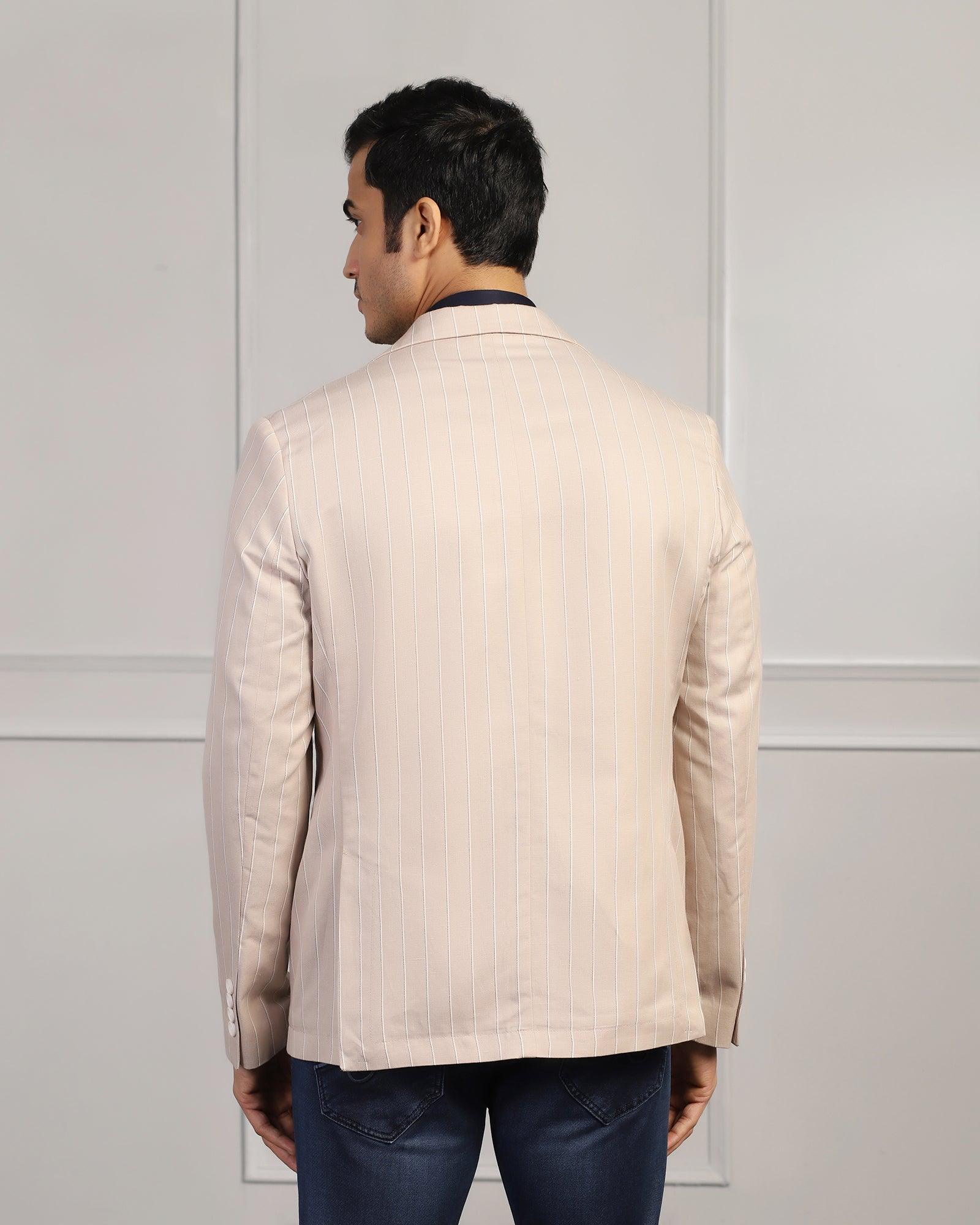 Linen Casual Beige Stripe Blazer - Moses - Blackberrys