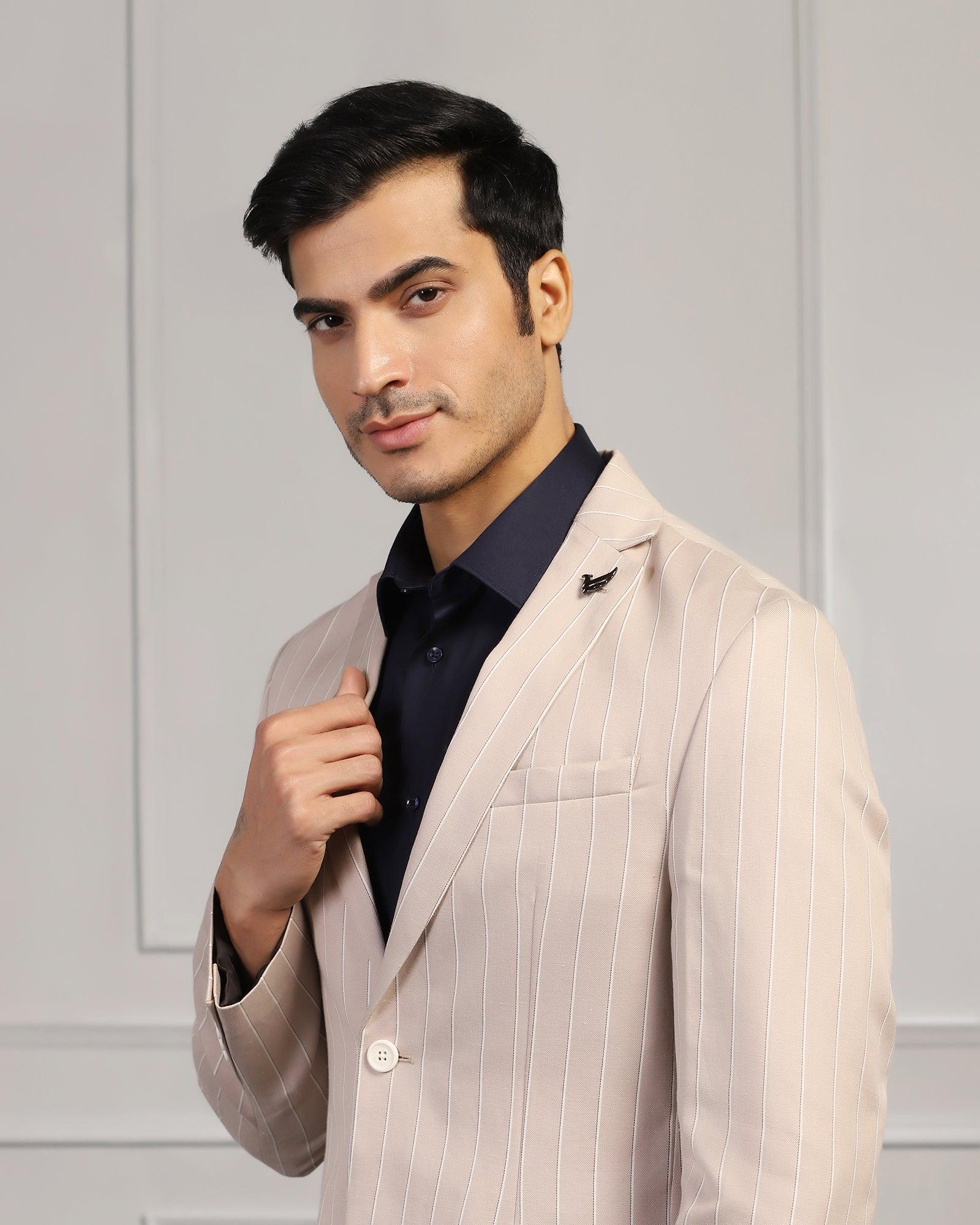 Linen Casual Beige Stripe Blazer - Moses - Blackberrys