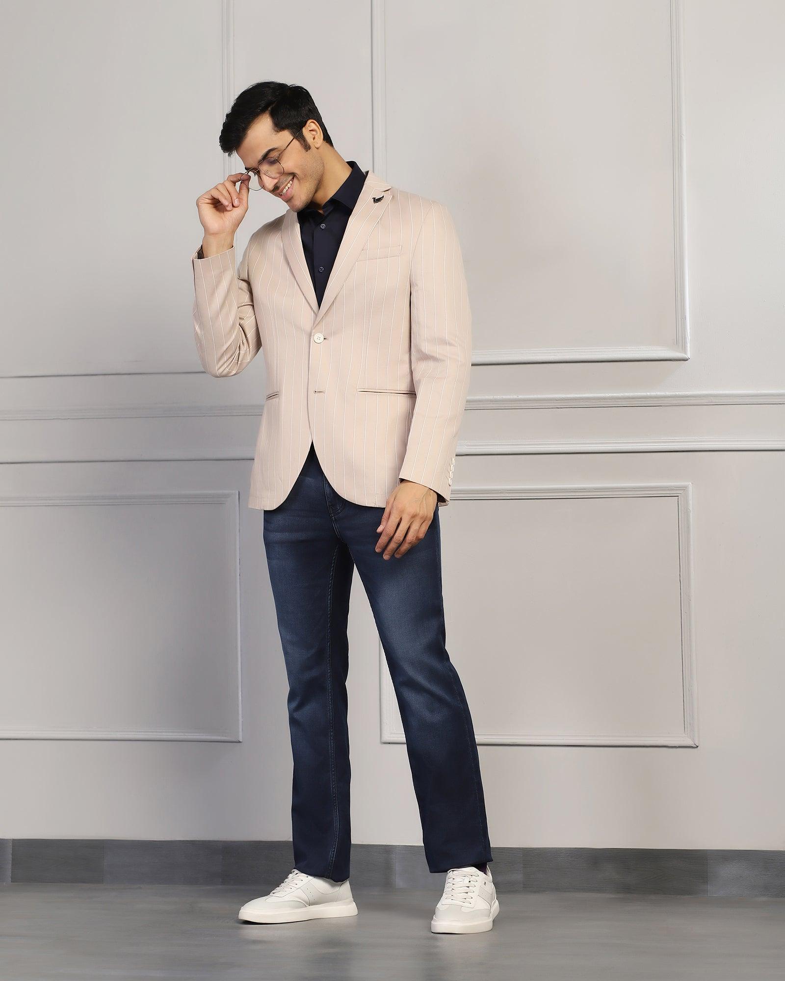 Linen Casual Beige Stripe Blazer - Moses - Blackberrys