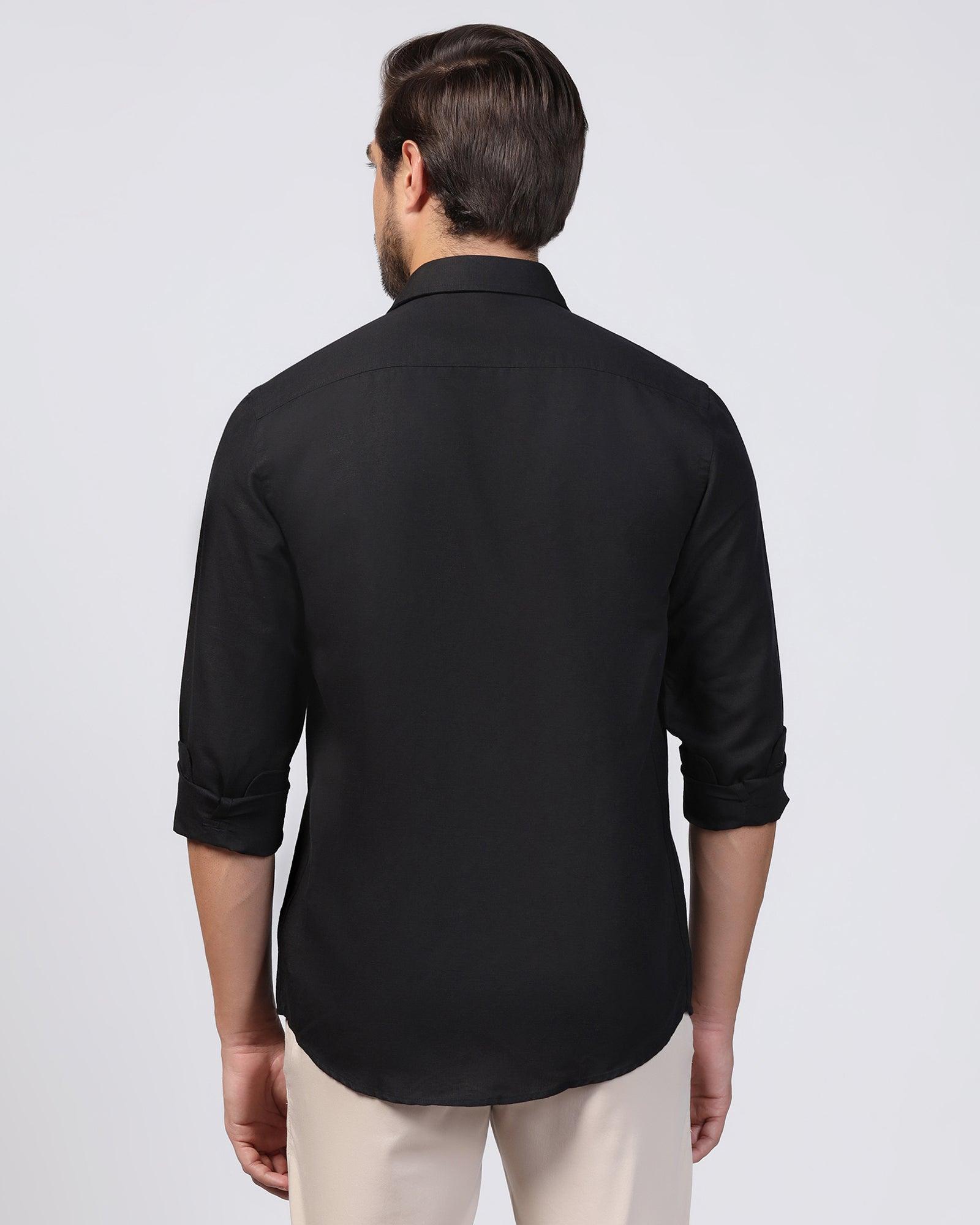 Linen Casual Black Solid Shirt - Salmon