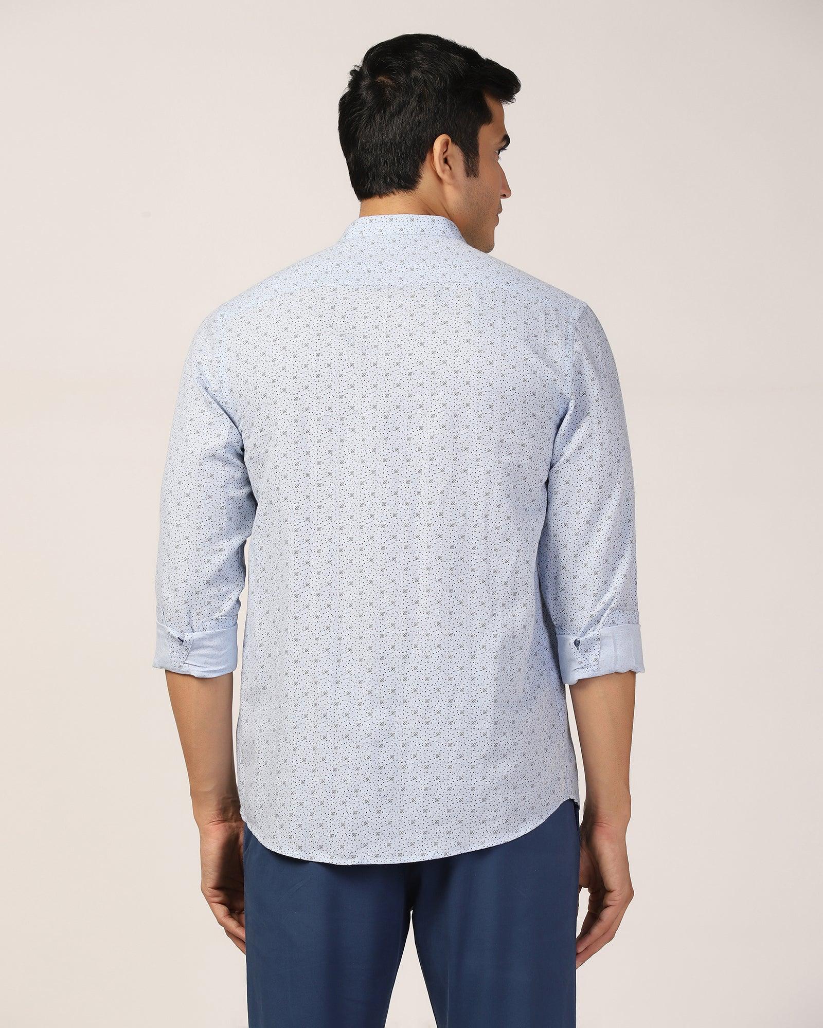 Linen Casual Blue Printed Shirt - Leaf - Blackberrys