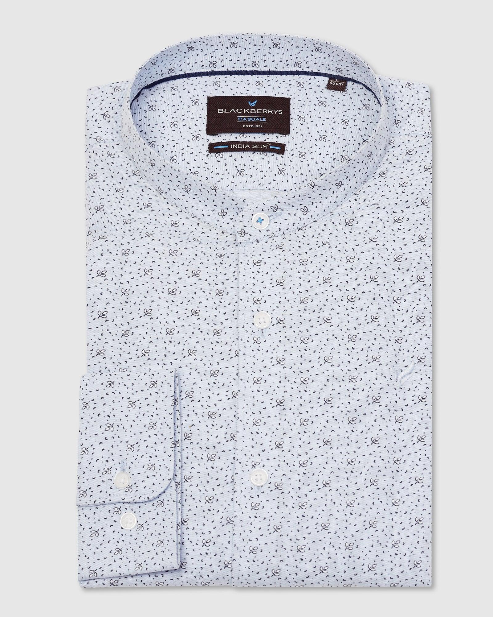 Linen Casual Blue Printed Shirt - Leaf - Blackberrys