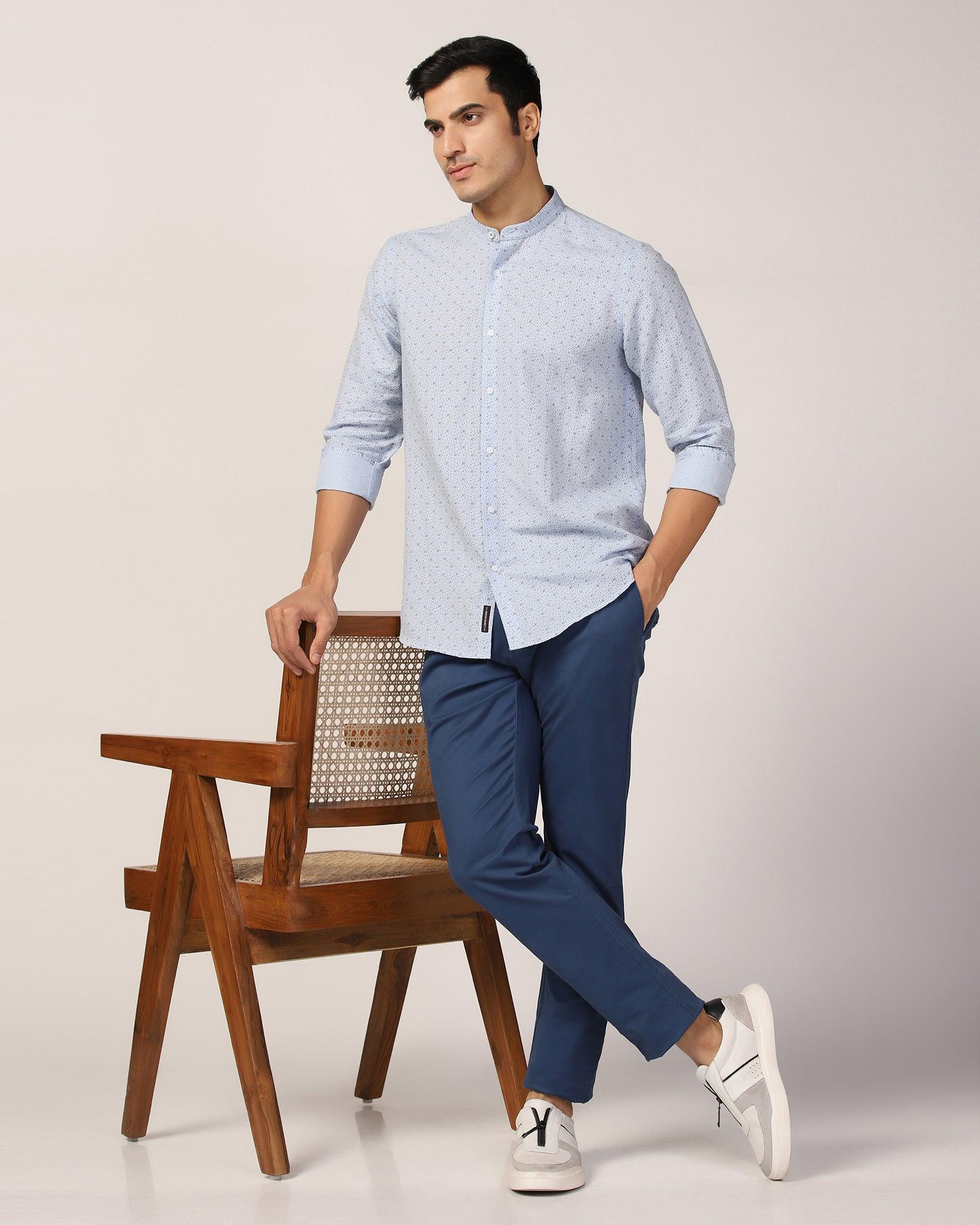 Linen Casual Blue Printed Shirt - Leaf - Blackberrys