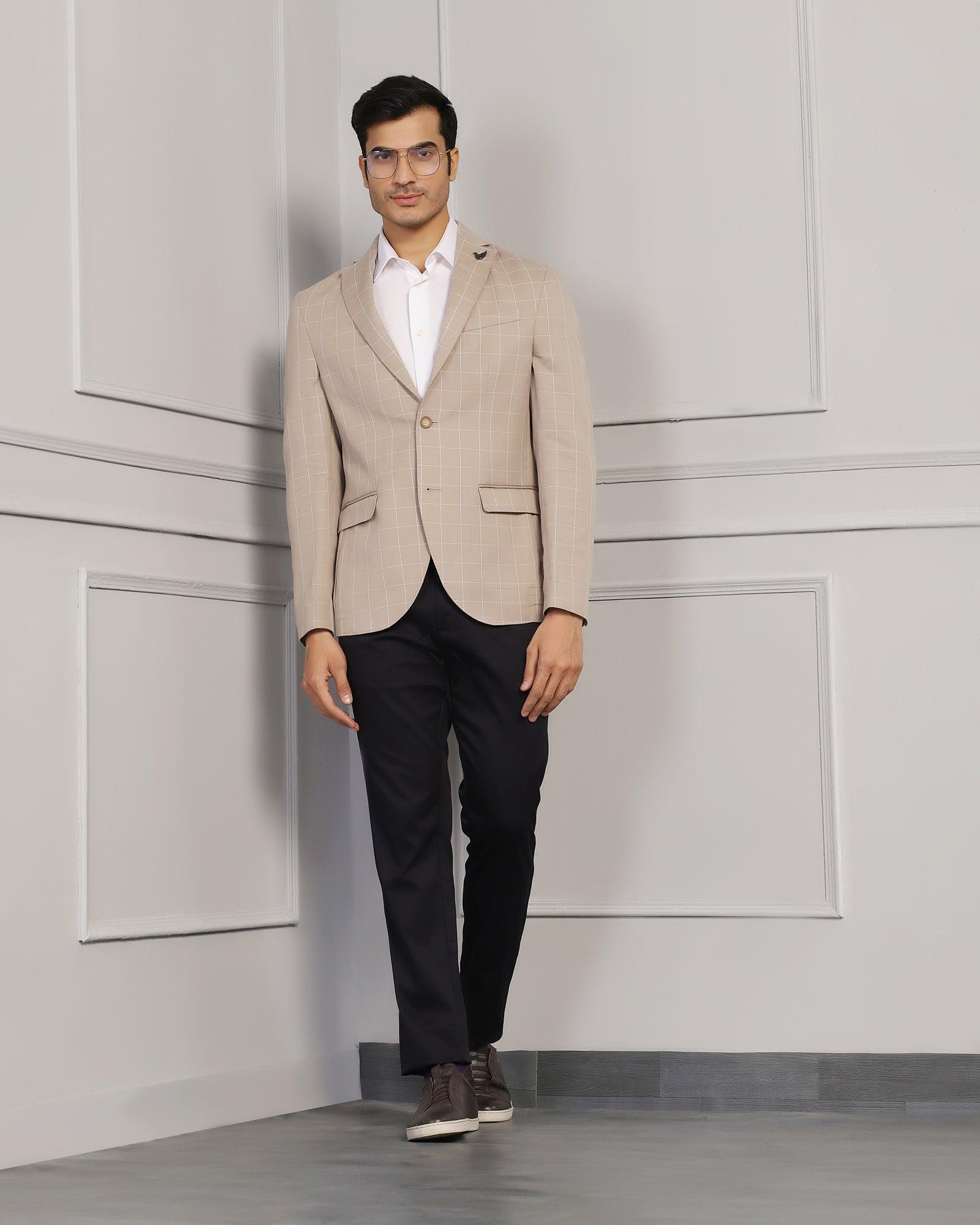 Linen Casual Brown Check Blazer - Timothy - Blackberrys
