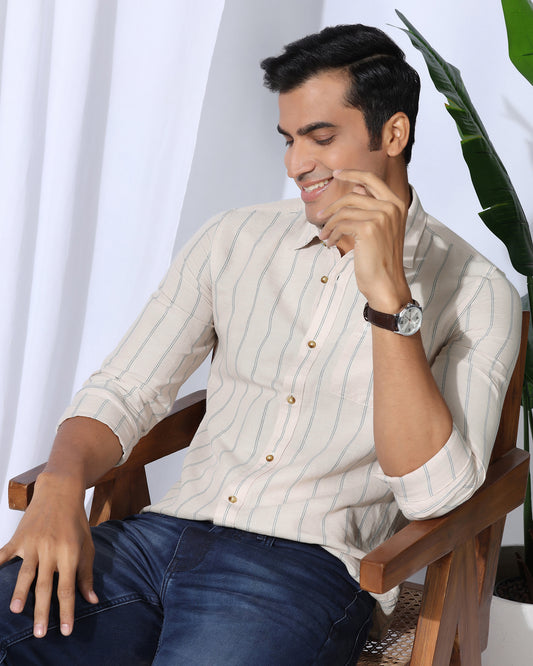 Linen Casual Ecru Stripe Shirt - Darcom