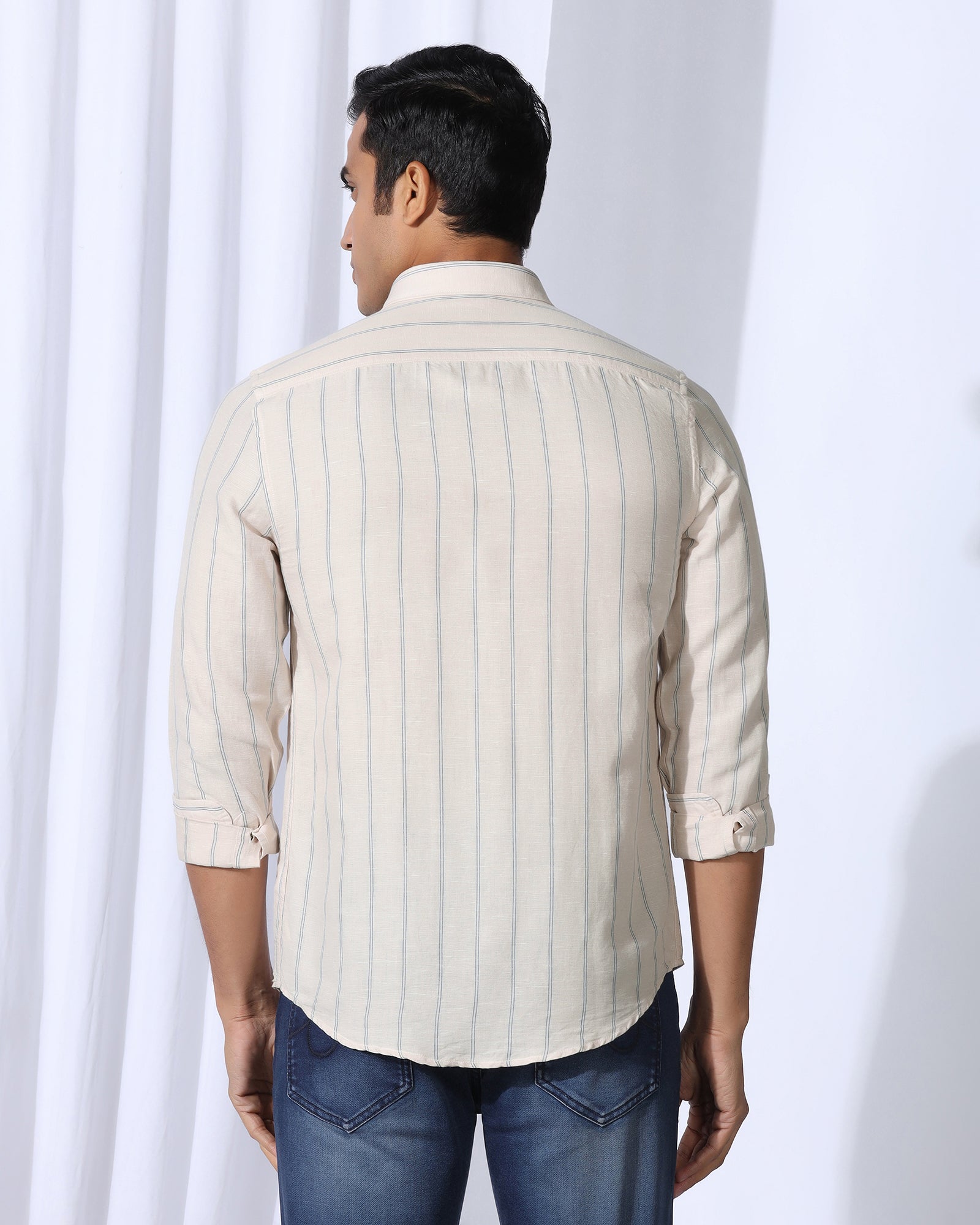 Linen Casual Ecru Stripe Shirt - Darcom