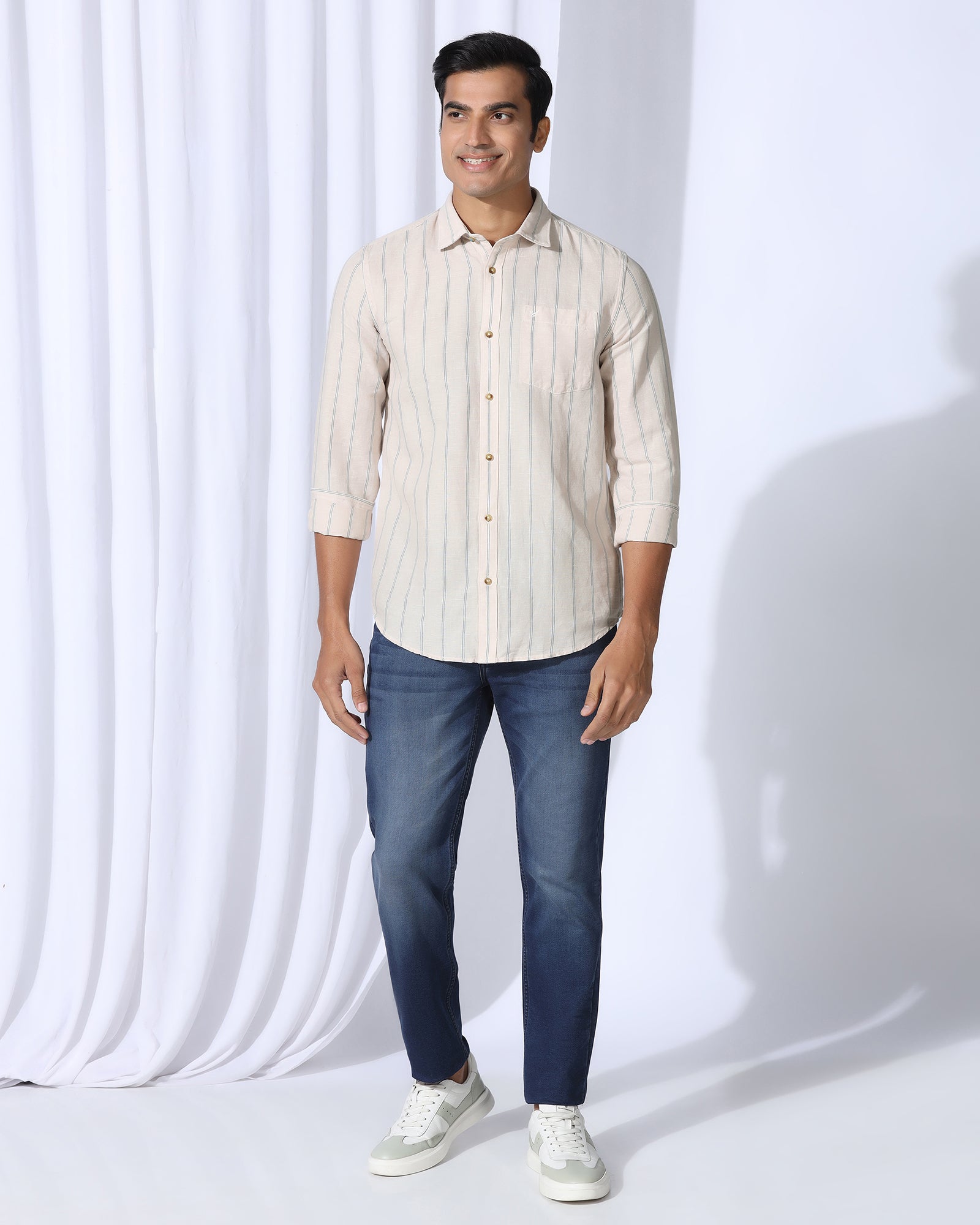 Linen Casual Ecru Stripe Shirt - Darcom