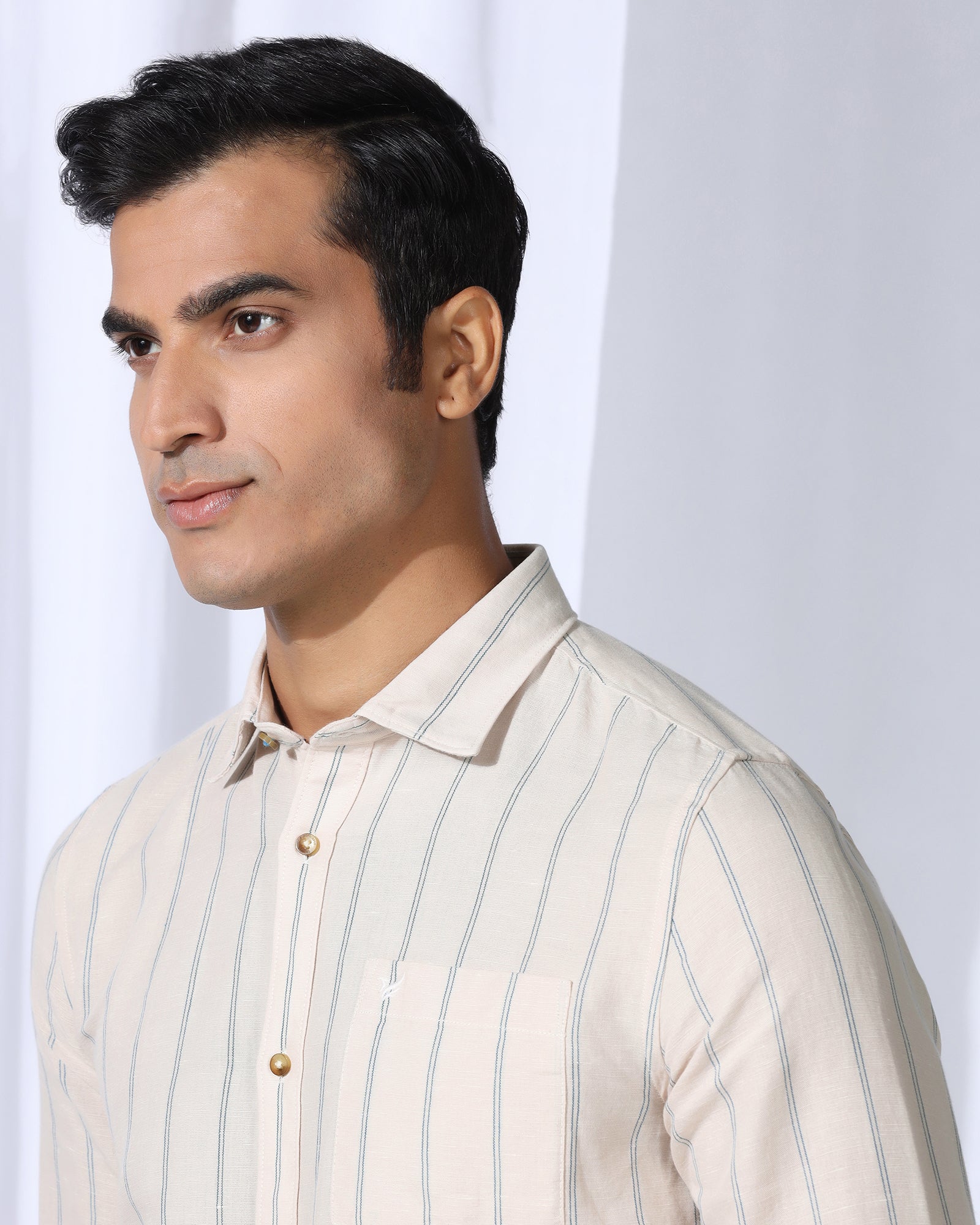 Linen Casual Ecru Stripe Shirt - Darcom