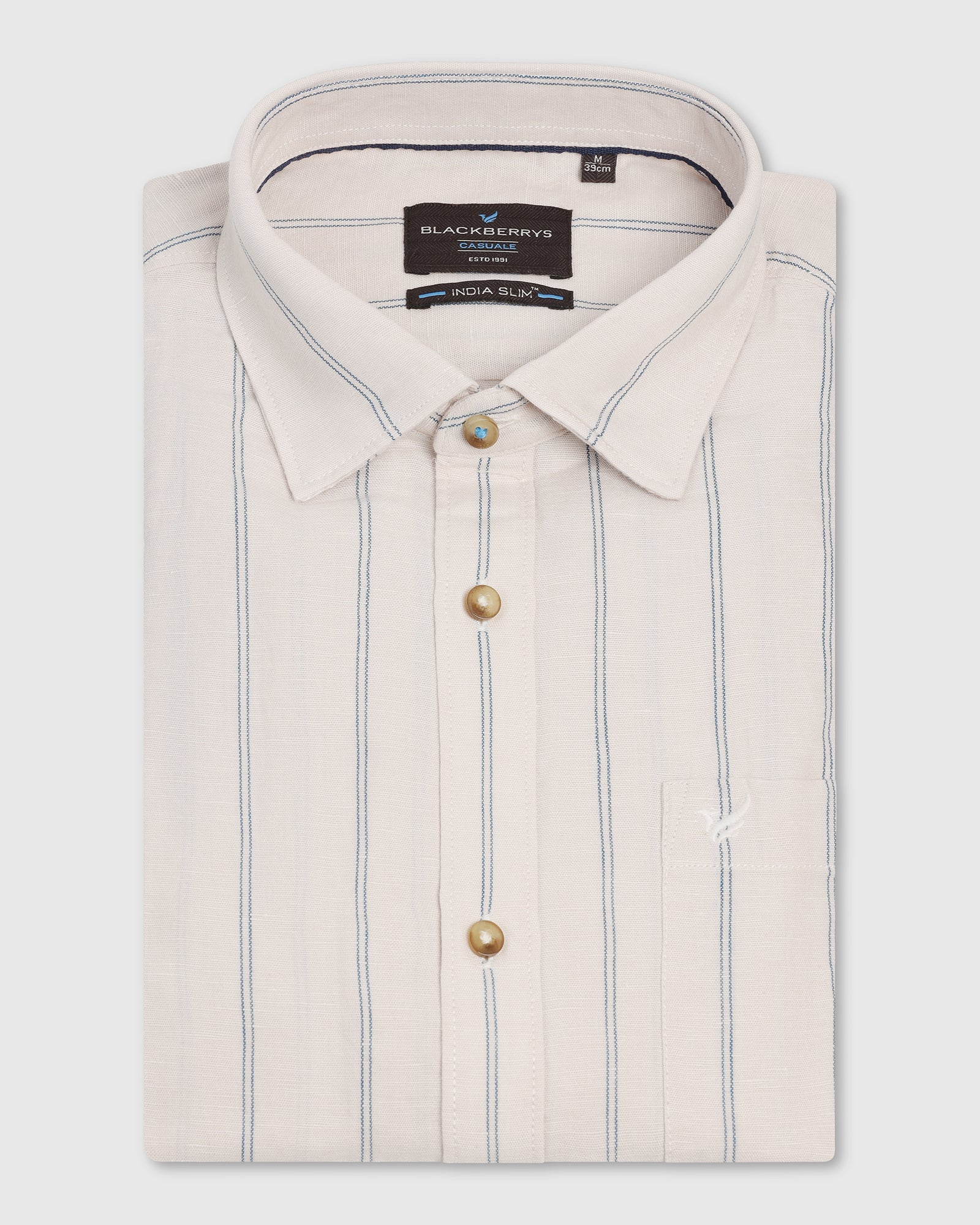 Linen Casual Ecru Stripe Shirt - Darcom