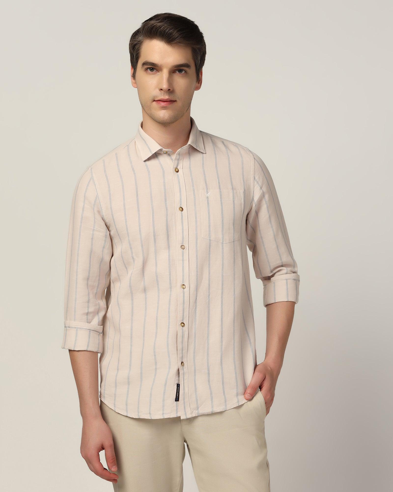 Linen Casual Ecru Stripe Shirt - Henry