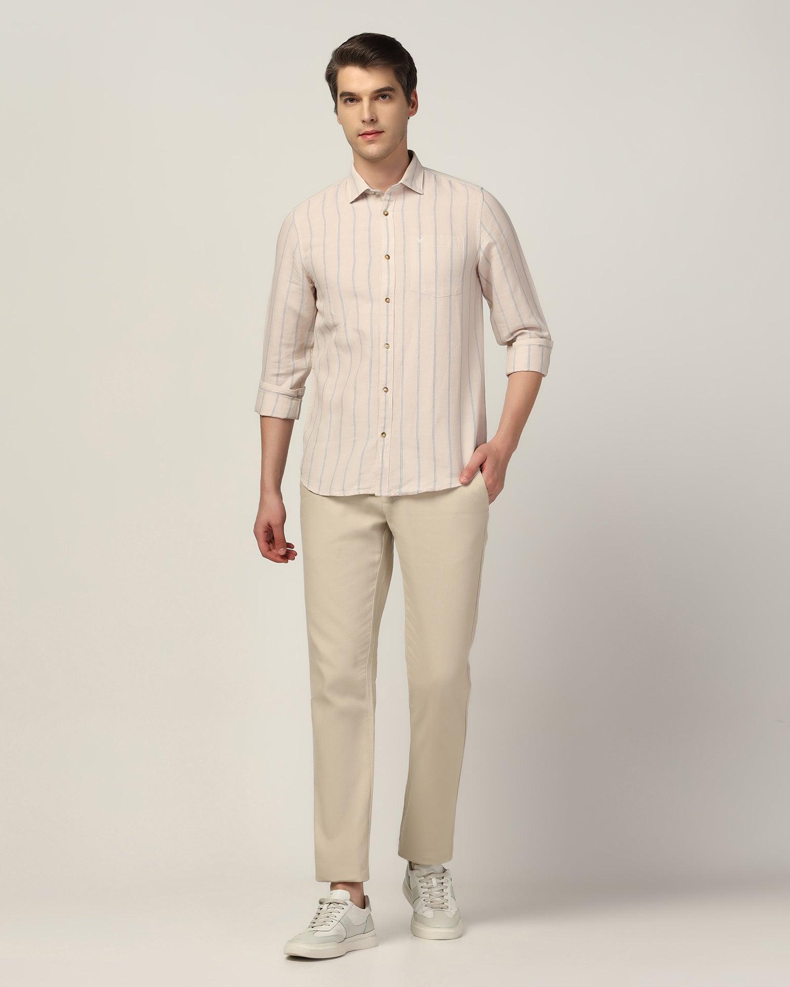Linen Casual Ecru Stripe Shirt - Henry - Blackberrys