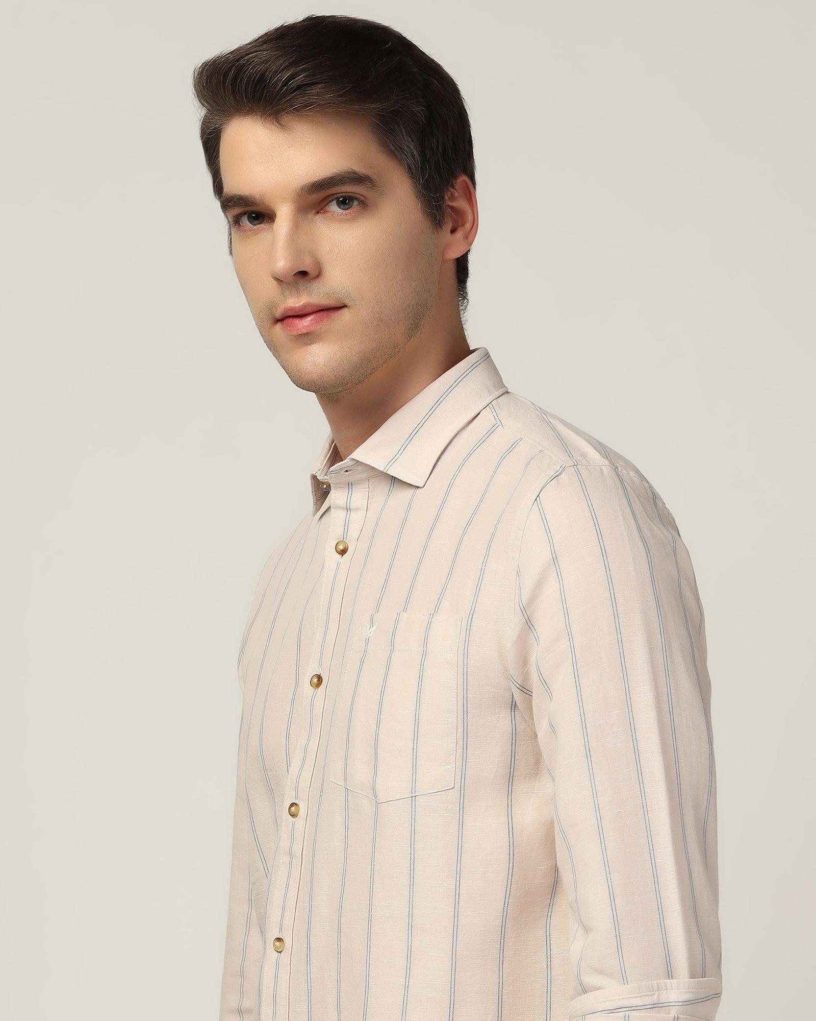 Linen Casual Ecru Stripe Shirt - Henry - Blackberrys