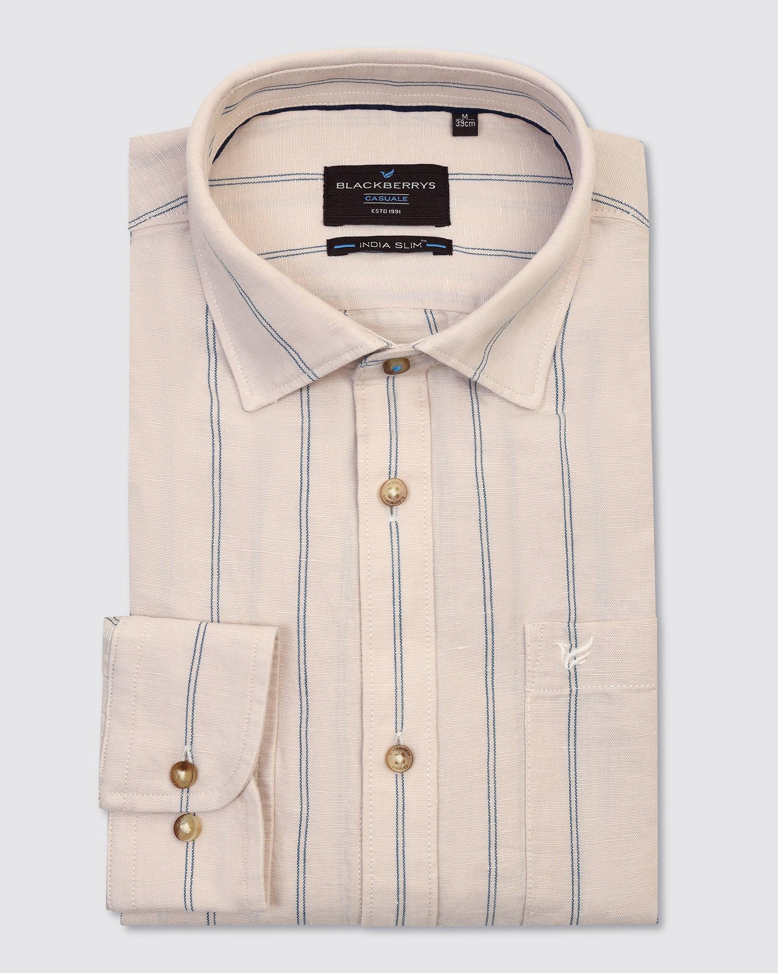Linen Casual Ecru Stripe Shirt - Henry - Blackberrys