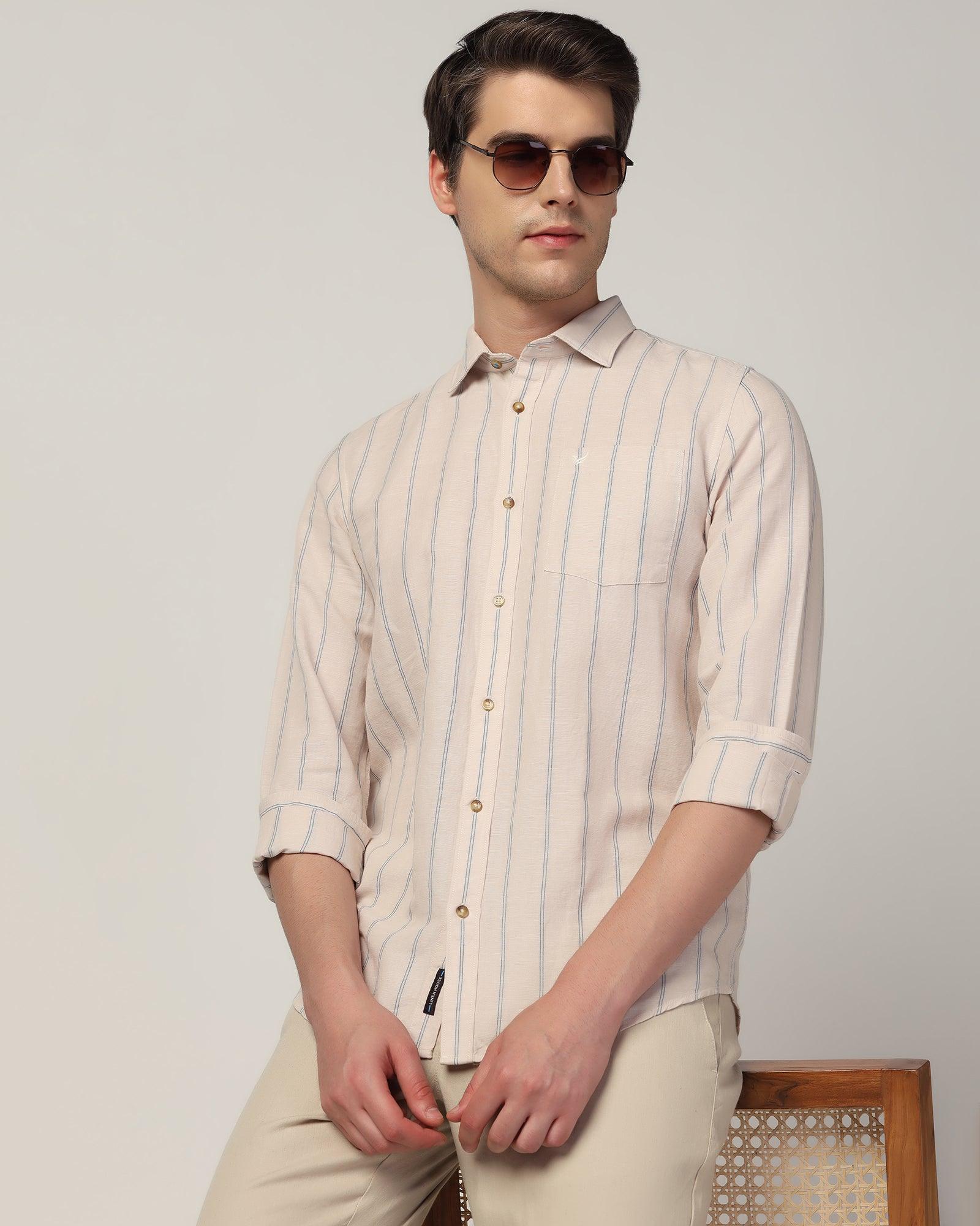Linen Casual Ecru Stripe Shirt - Henry - Blackberrys
