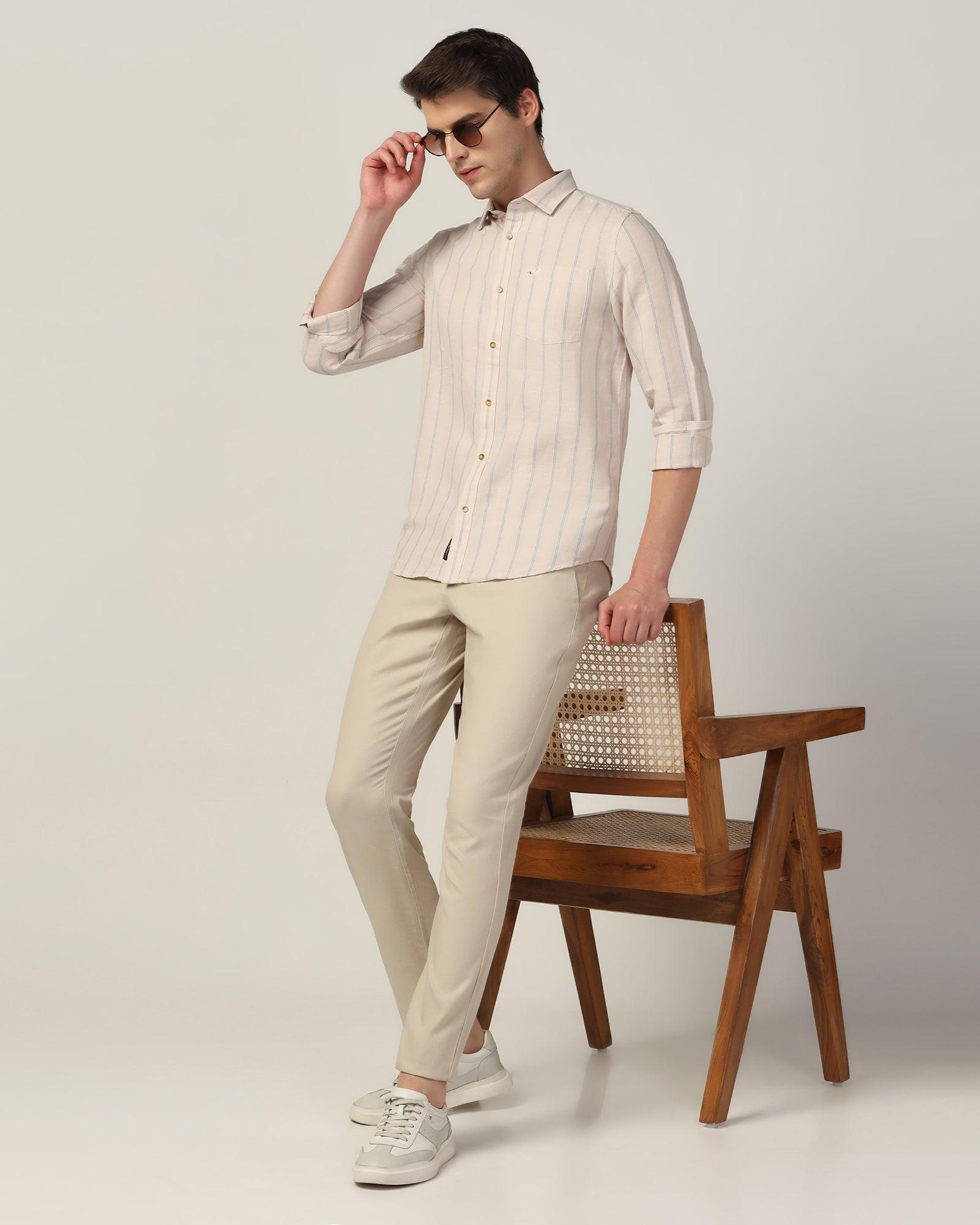 Linen Casual Ecru Stripe Shirt - Henry - Blackberrys