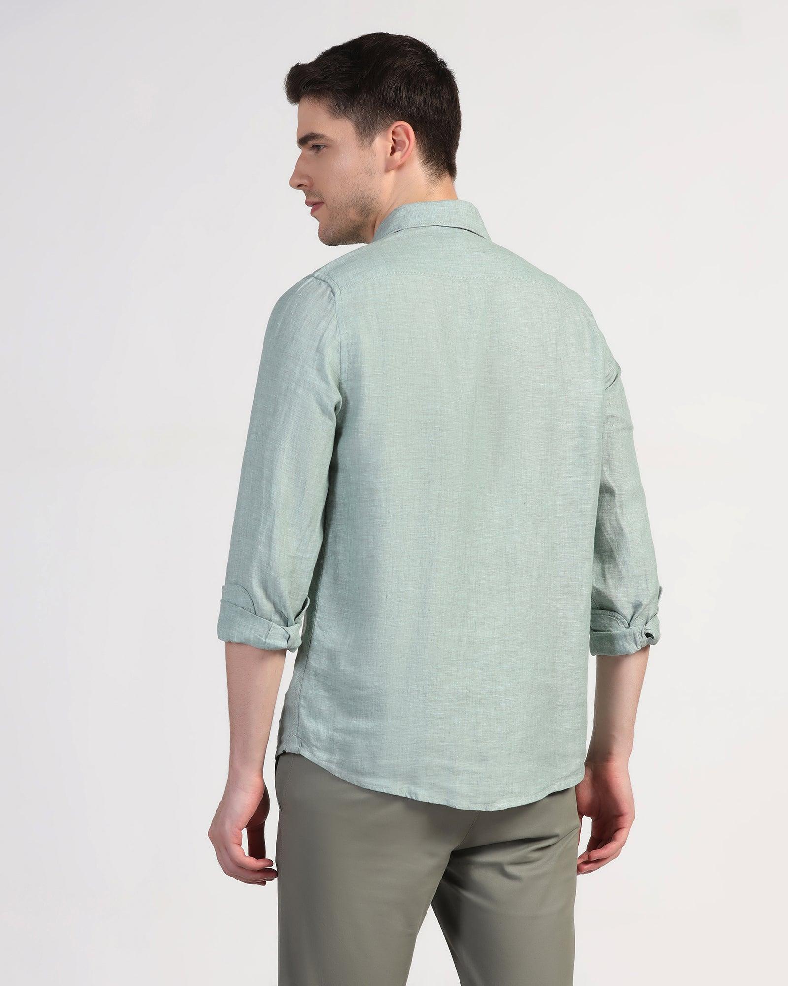 Linen Casual Green Solid Shirt - Stefan - Blackberrys