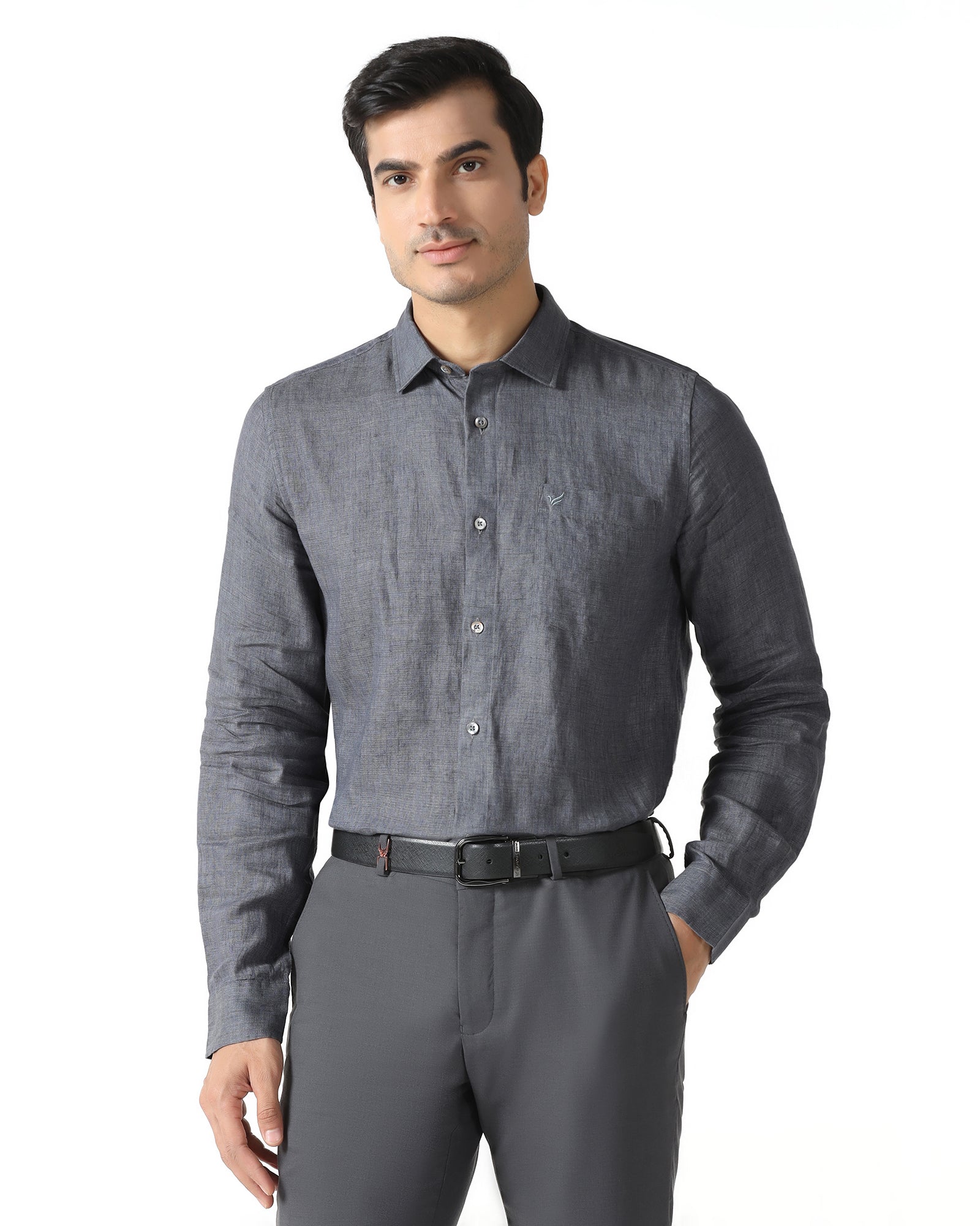 Linen Casual Grey Solid Shirt - Bayek