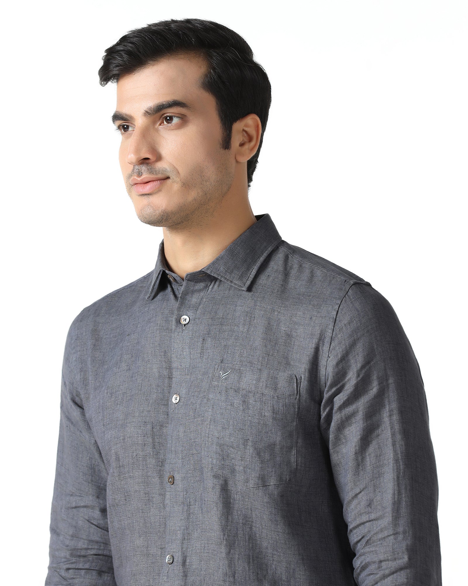 Linen Casual Grey Solid Shirt - Bayek
