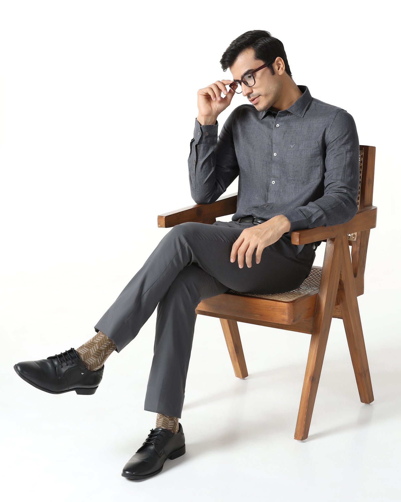 Linen Casual Grey Solid Shirt - Bayek