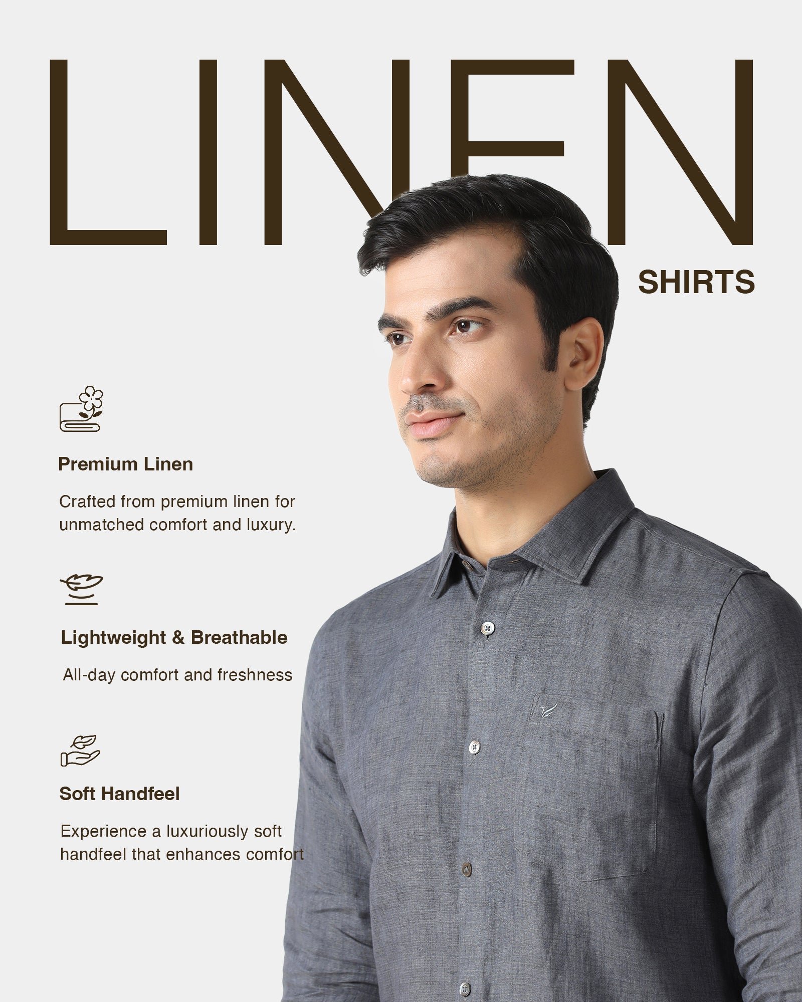 Linen Casual Grey Solid Shirt - Bayek