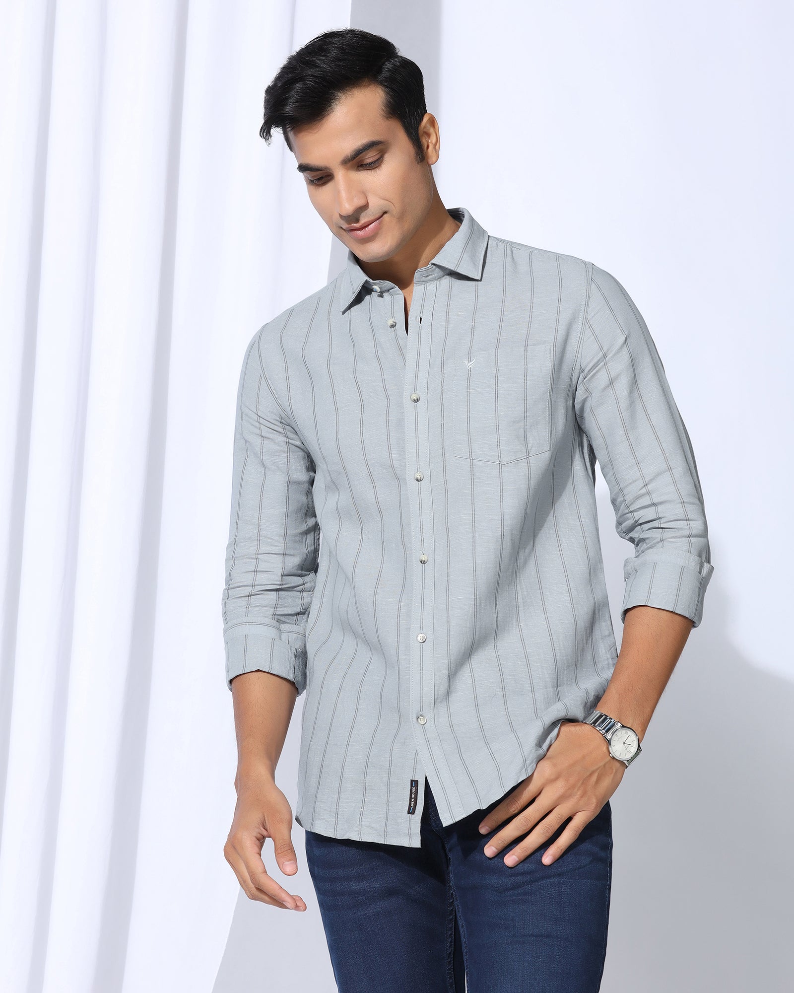 Linen Casual Grey Stripe Shirt - Darcom