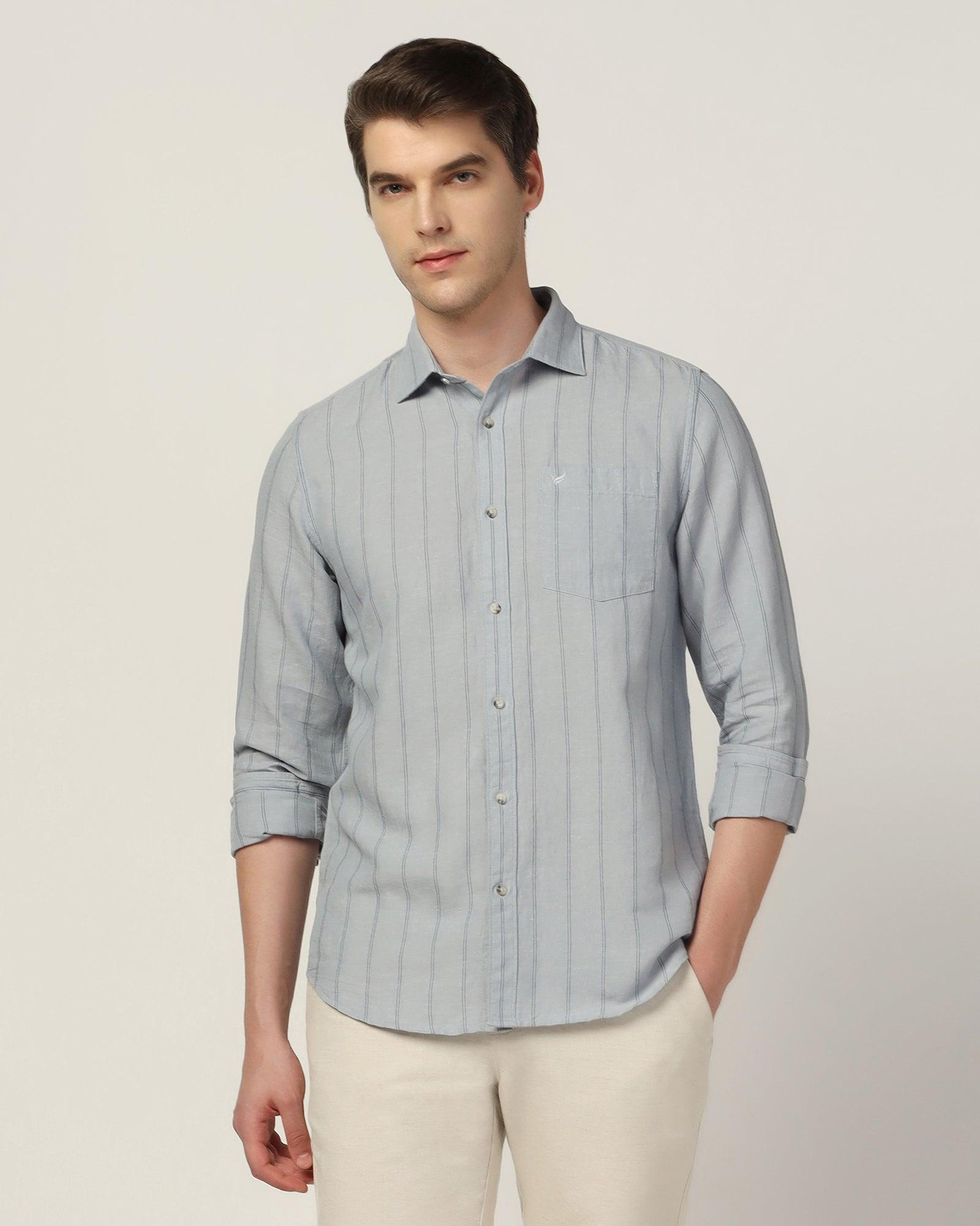 Linen Casual Grey Stripe Shirt - Henry