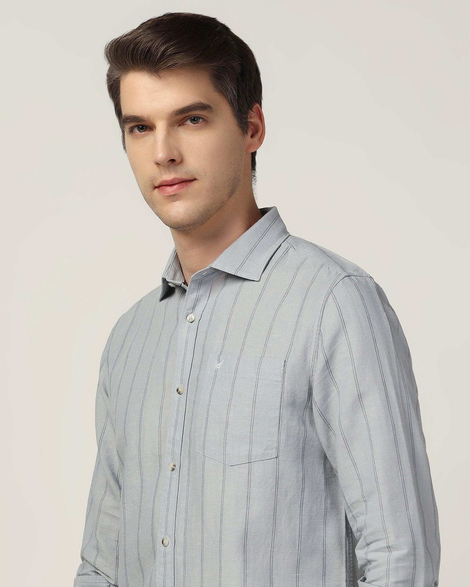 Linen Casual Grey Stripe Shirt - Henry - Blackberrys