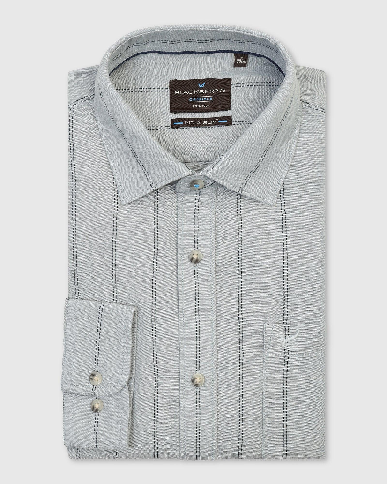 Linen Casual Grey Stripe Shirt - Henry - Blackberrys