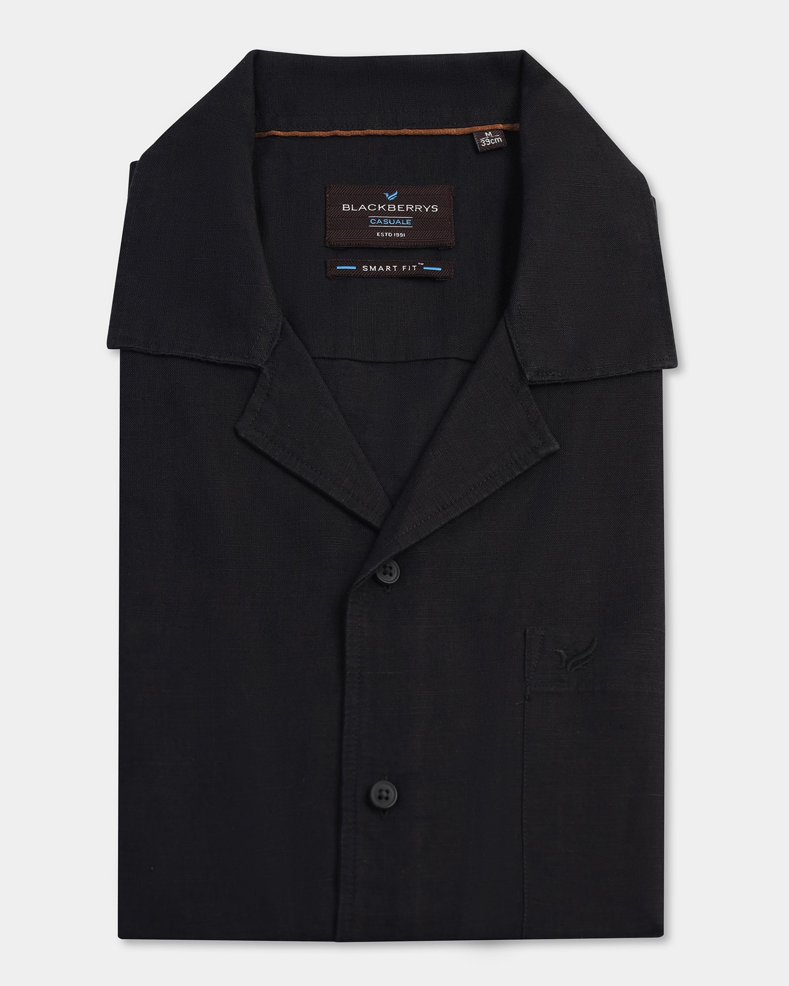 Linen Casual Half Sleeve Black Solid Shirt - maison