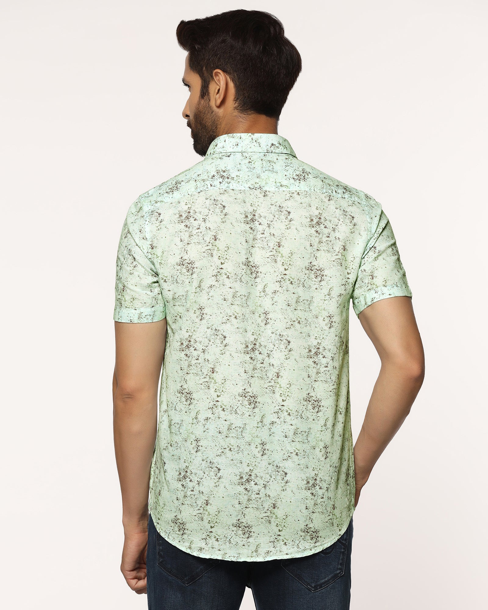 Linen Casual Half Sleeve Grey Printed Shirt - gabin