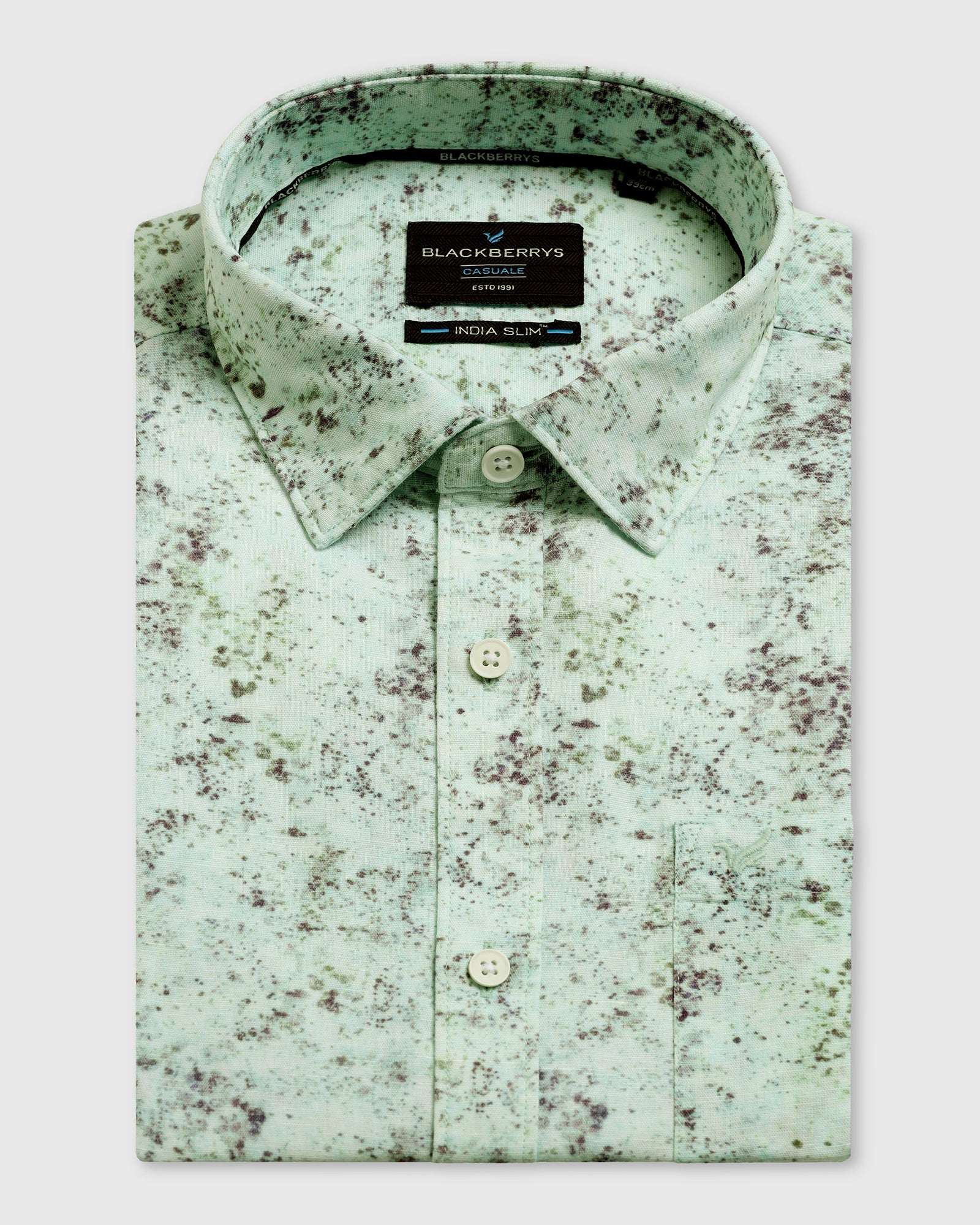 Linen Casual Half Sleeve Grey Printed Shirt - gabin