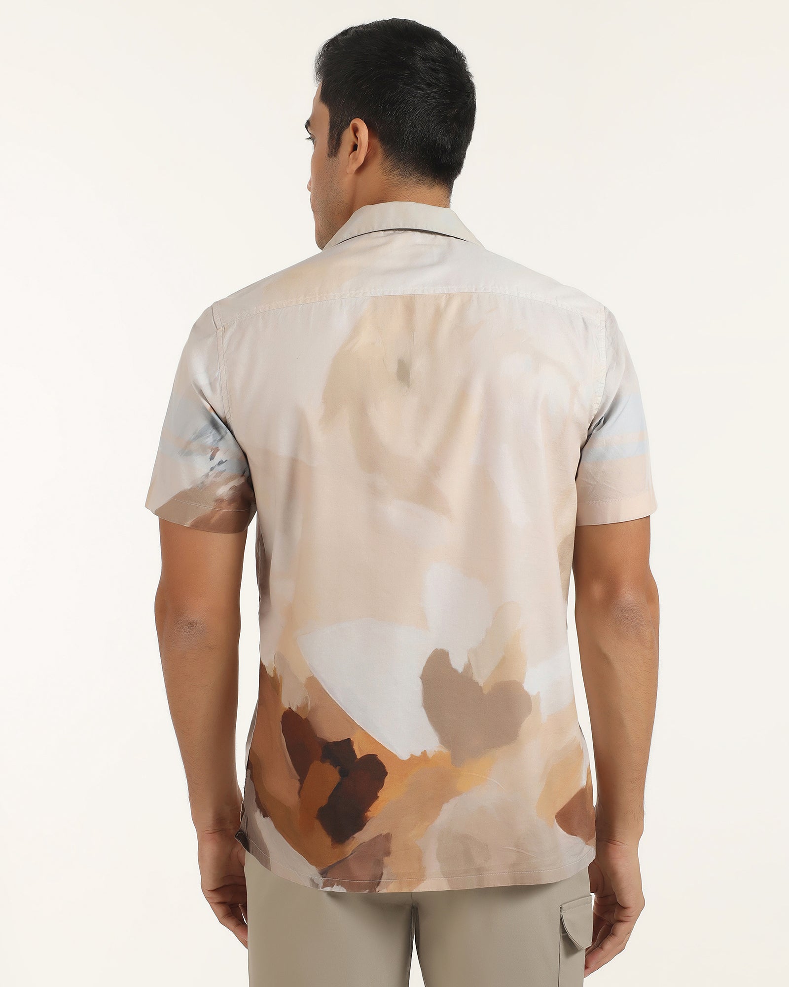 Linen Casual Half Sleeve Ochre Printed Shirt - Avery