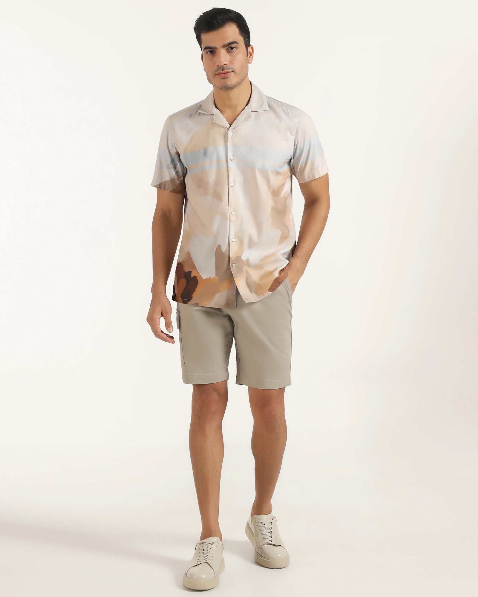 Linen Casual Half Sleeve Ochre Printed Shirt - Avery