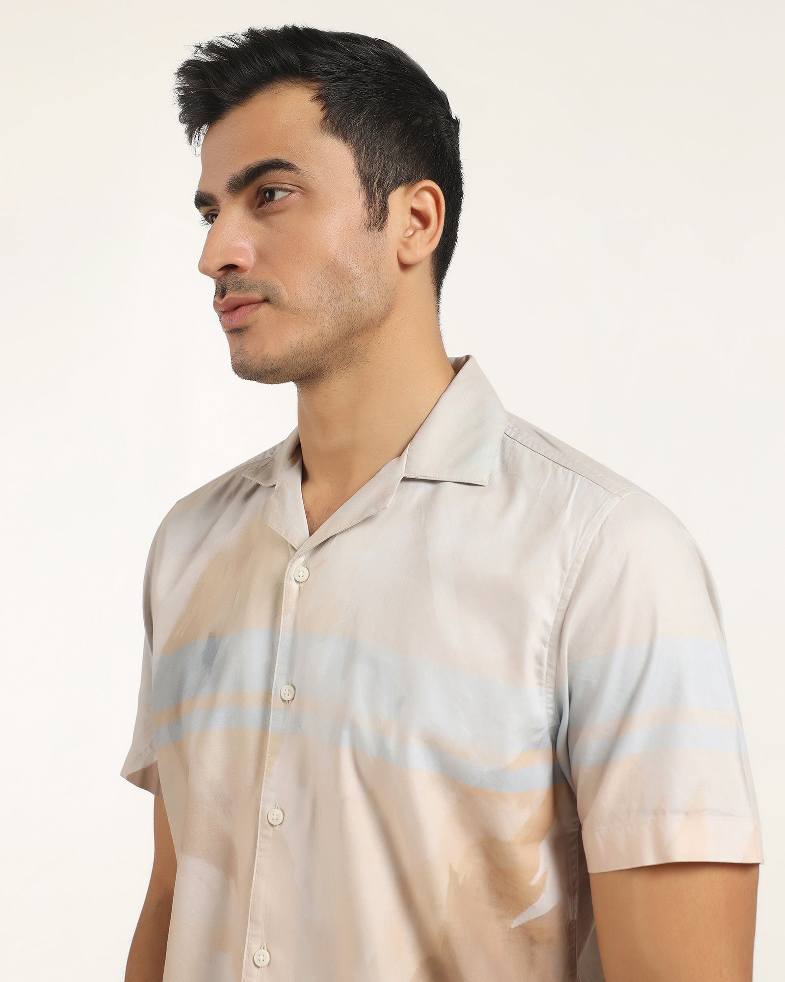 Linen Casual Half Sleeve Ochre Printed Shirt - Avery