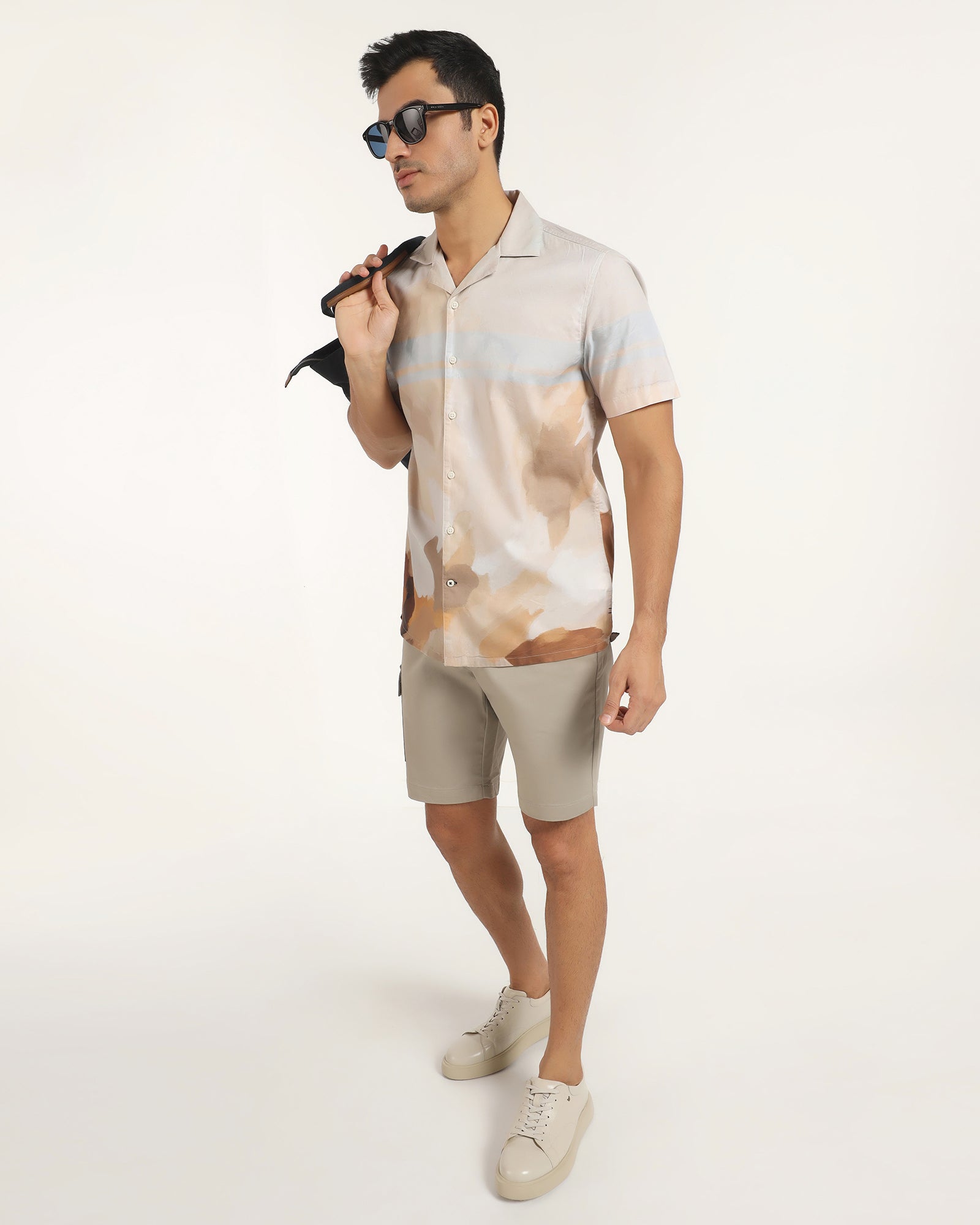 Linen Casual Half Sleeve Ochre Printed Shirt - Avery