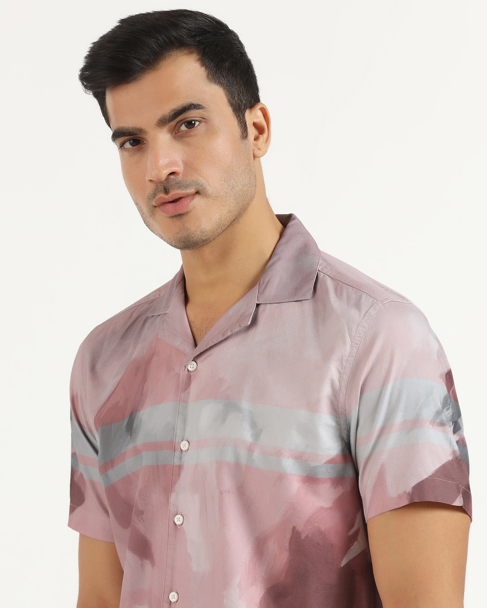 Linen Casual Half Sleeve Red Printed Shirt - avery