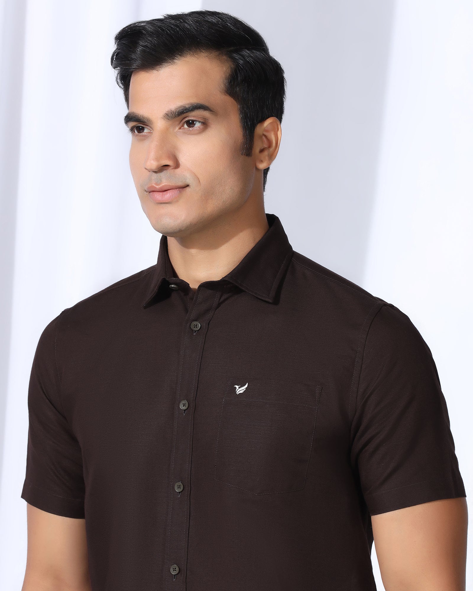 Linen Casual Half Sleeve Tan Solid Shirt - Salmon