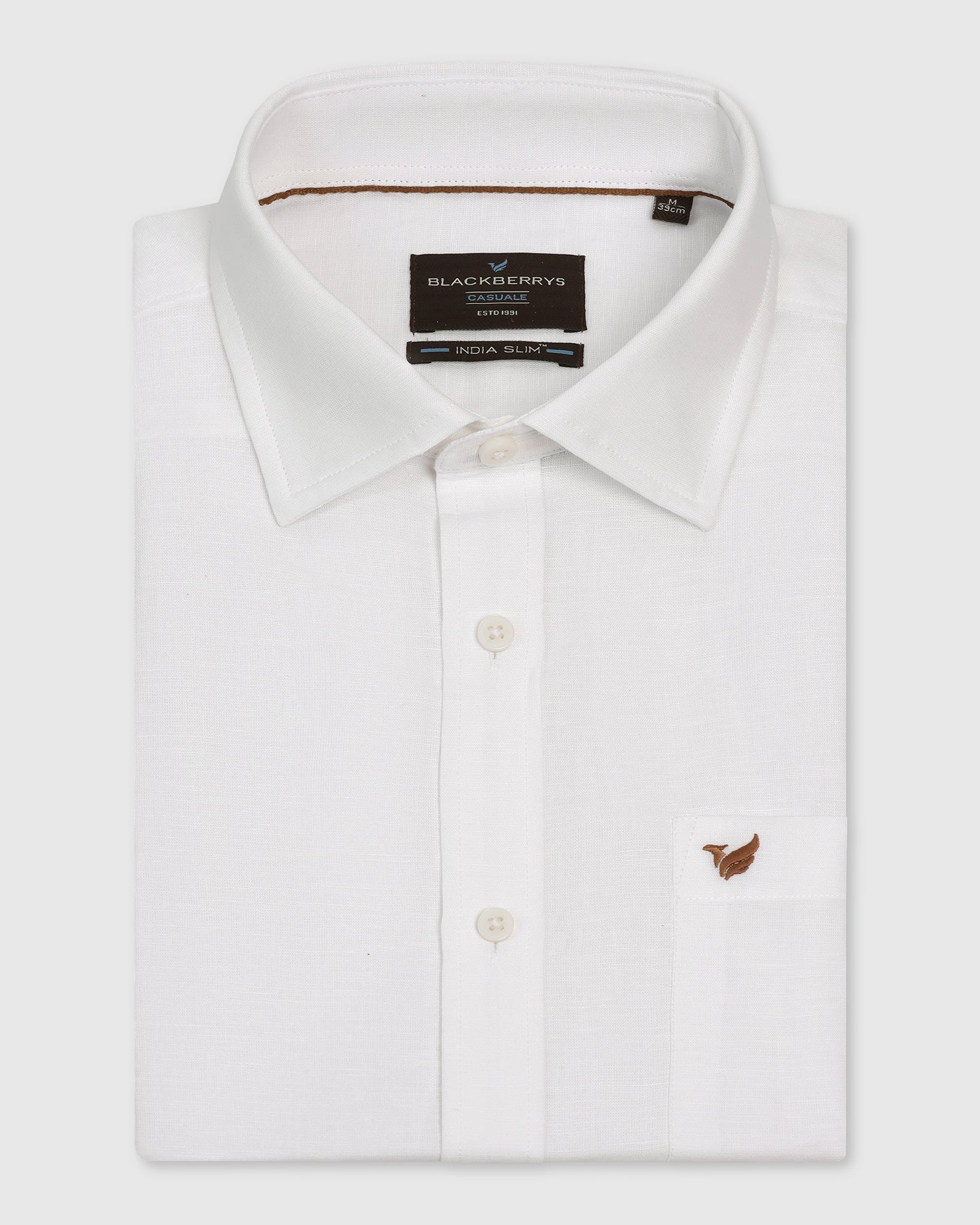 Linen Casual Half Sleeve White Solid Shirt - Salmon