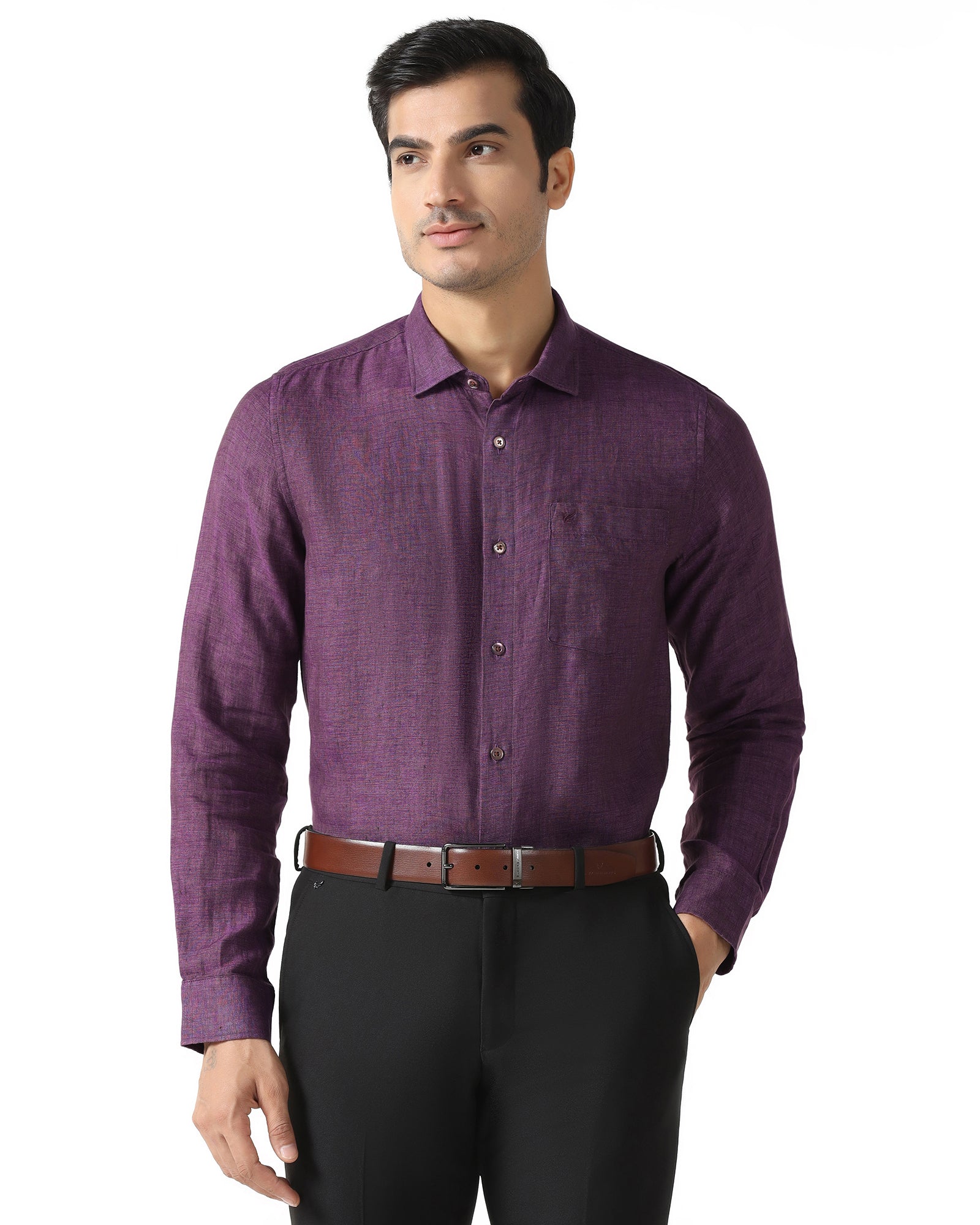 Linen Casual Lavender Solid Shirt - Bayek
