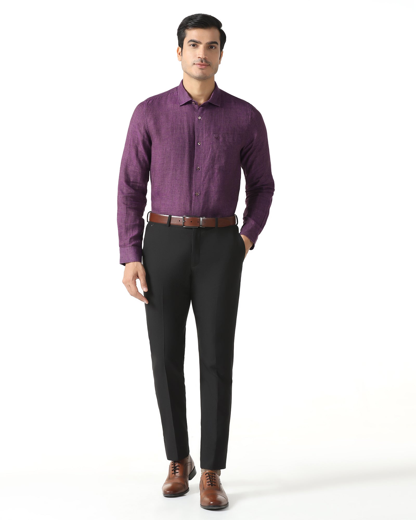Linen Casual Lavender Solid Shirt - Bayek