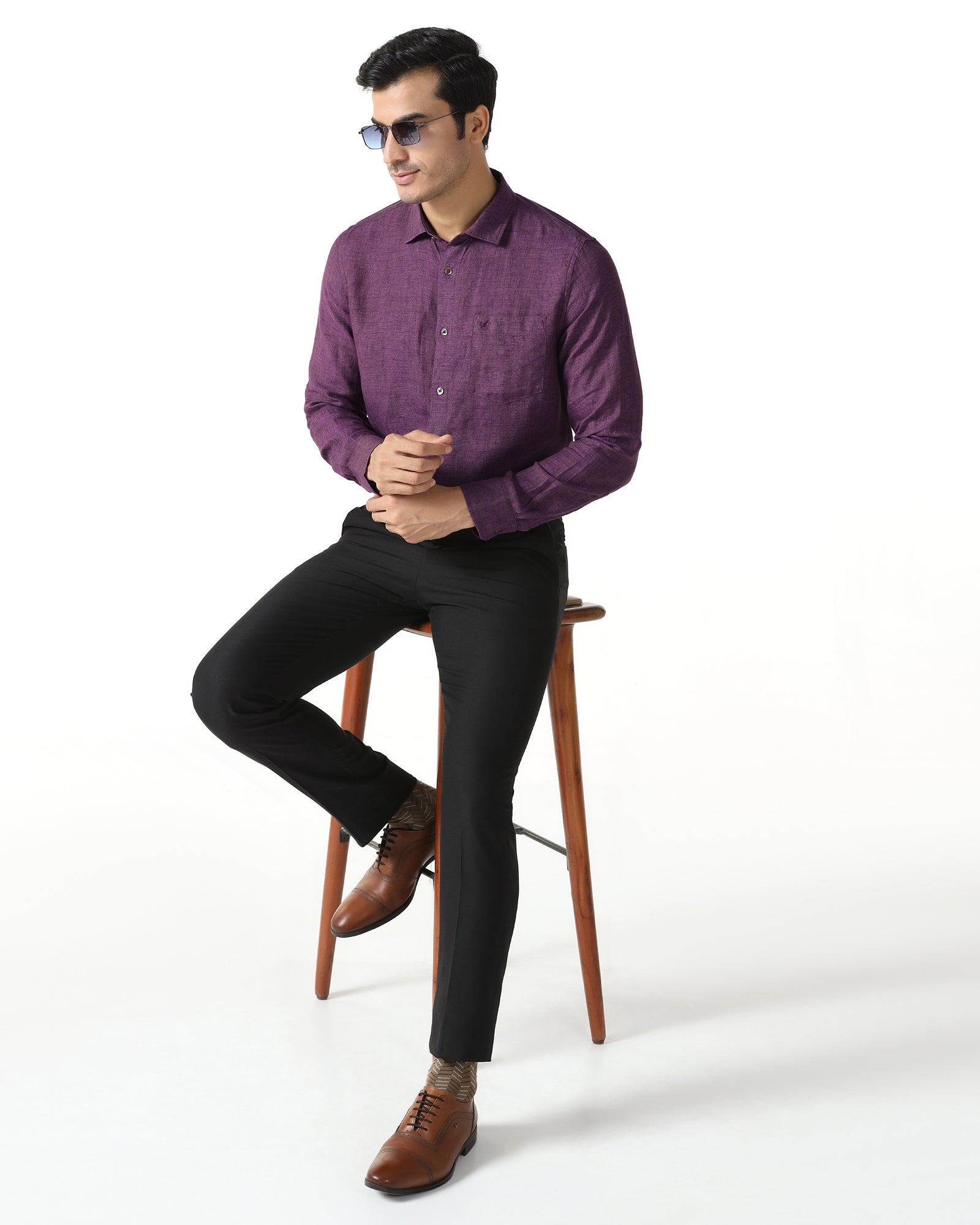 Linen Casual Lavender Solid Shirt - Bayek