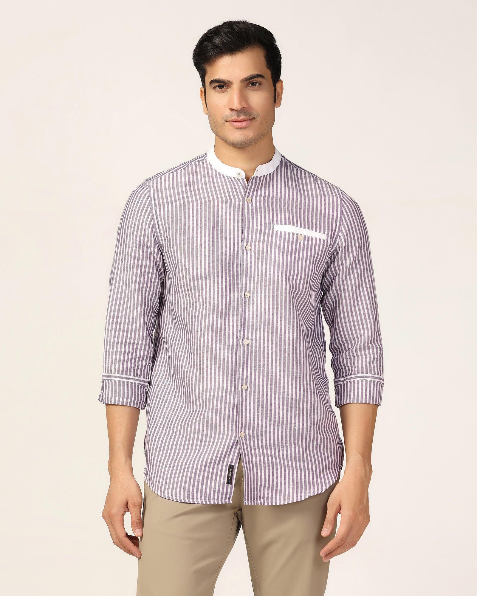 Linen Casual Lavender Stripe Shirt - Fiji - Blackberrys